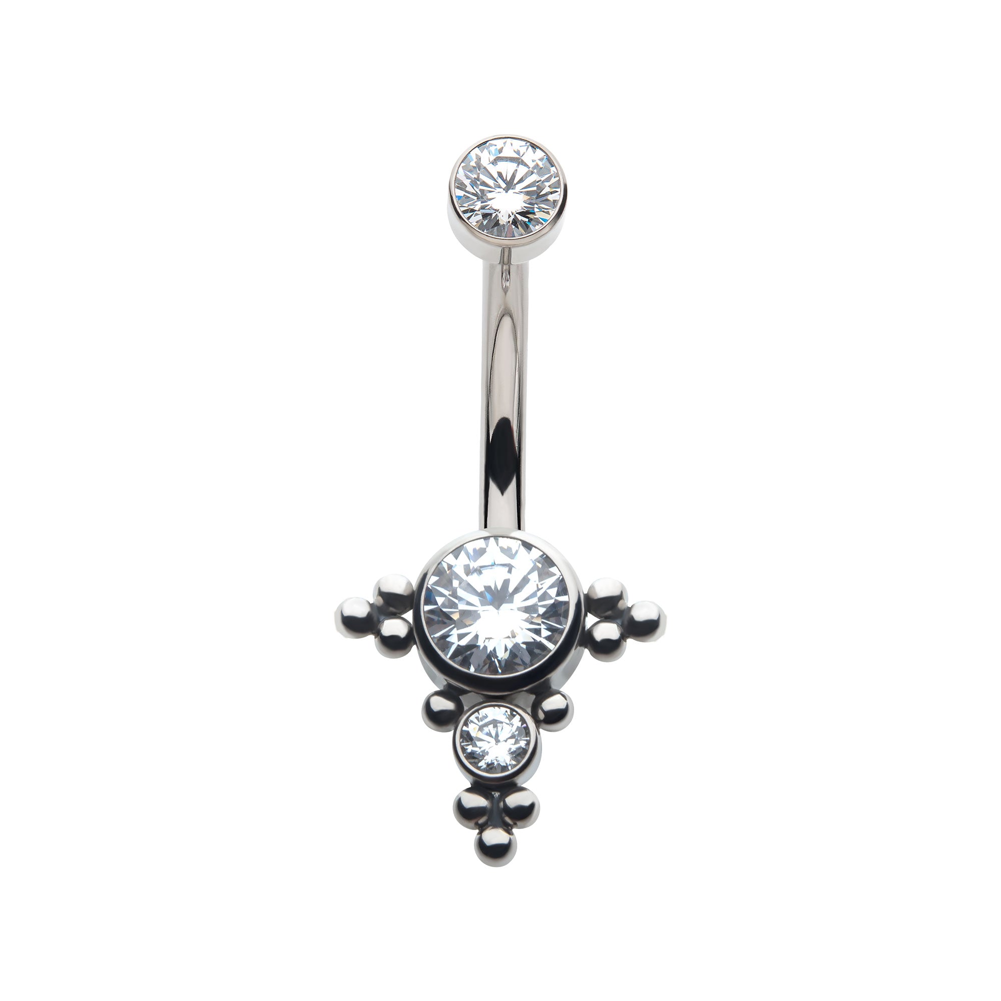 Titanium Internally Threaded with Multi Tri Beads Bezel Set CZ Cluster Navel Curve