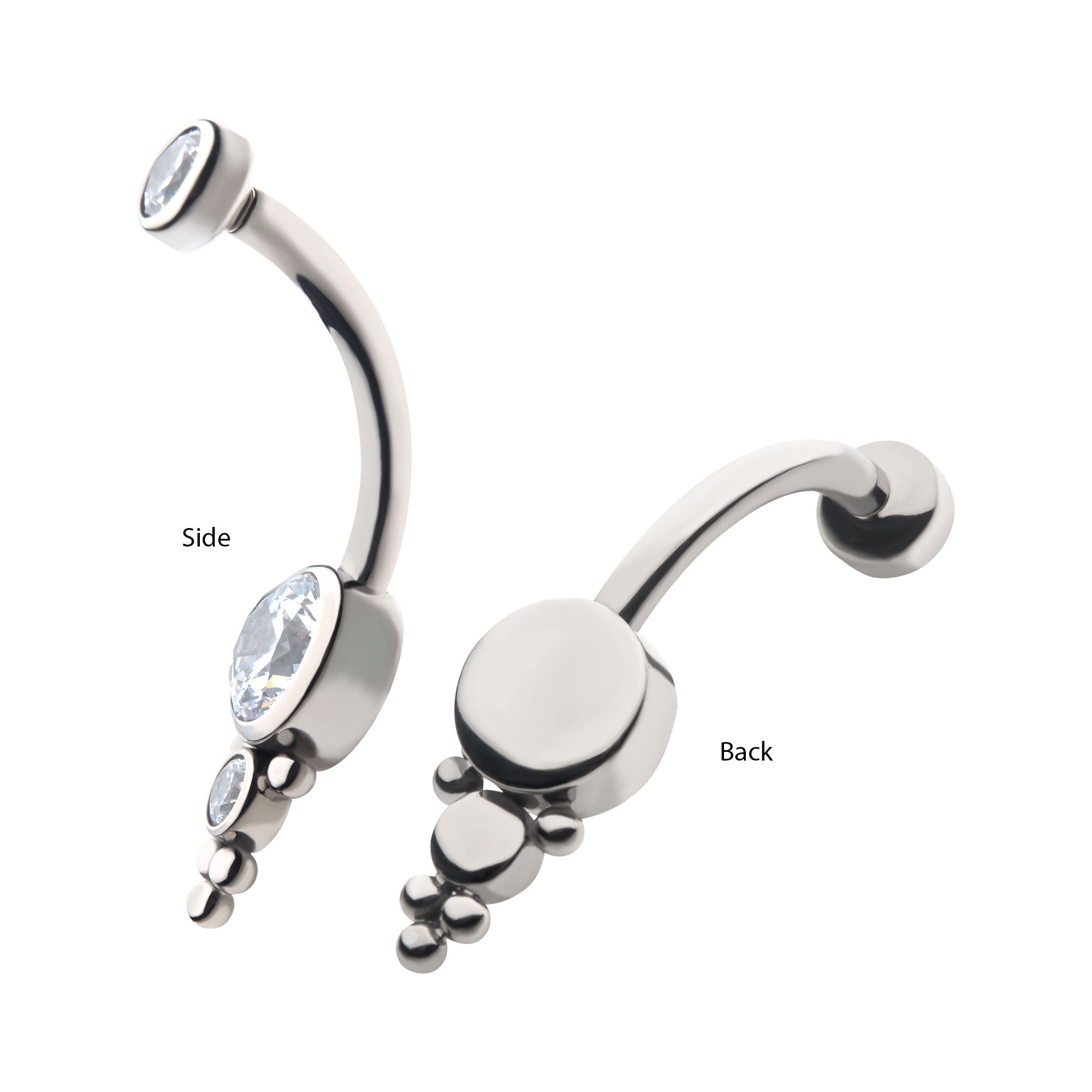 Titanium Internally Threaded with Tri Bead Bezel Set CZ Cluster Navel Curve