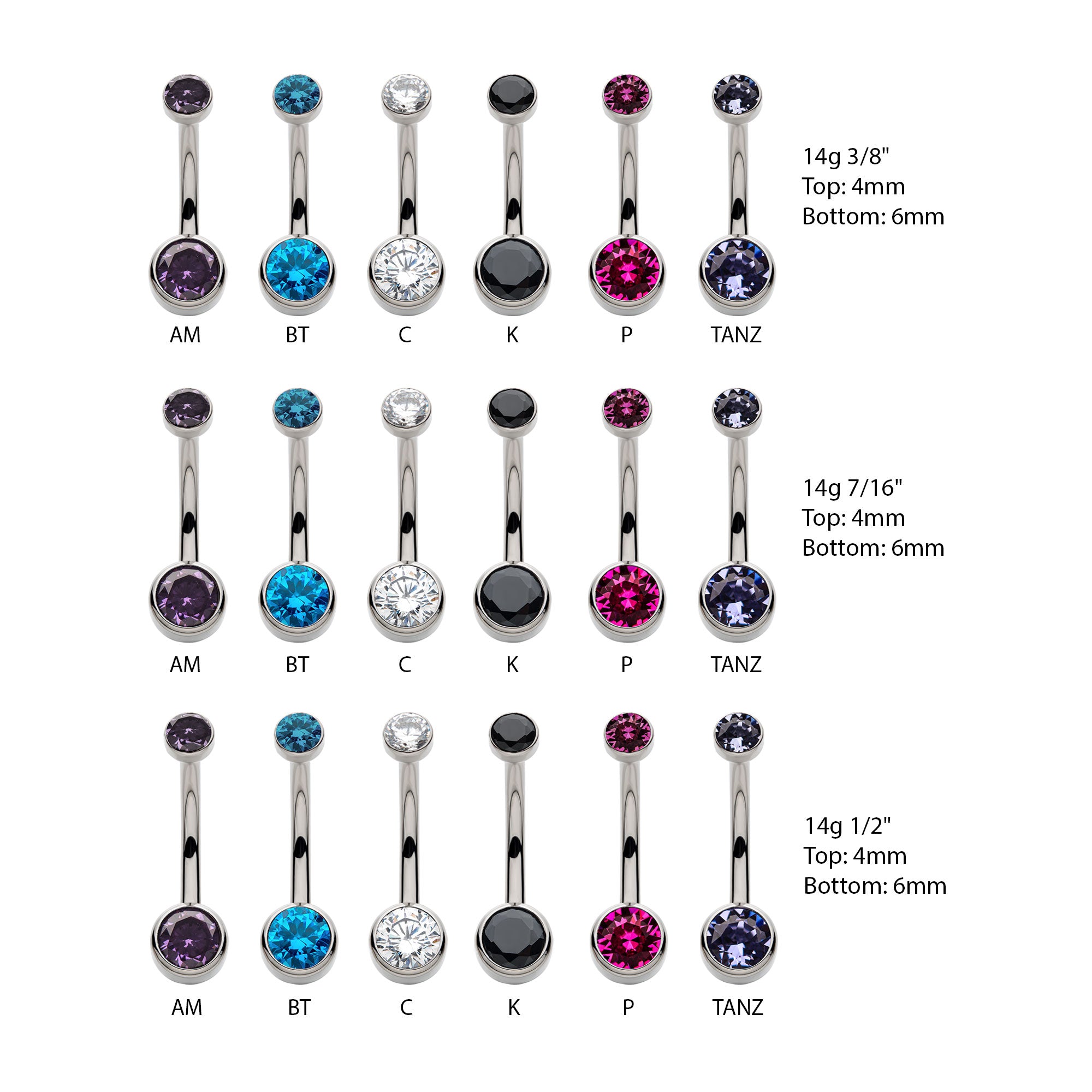 Titanium Internally Threaded with Bezel Set Double CZ Smooth Rounded Back Navel Curves