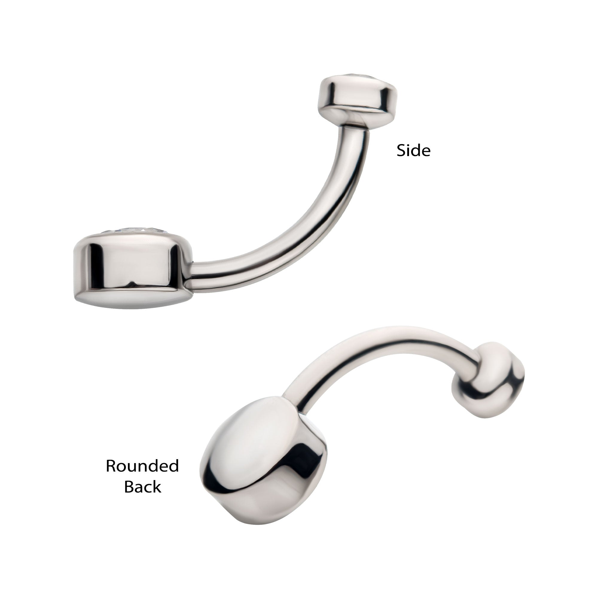 Titanium Internally Threaded with Bezel Set Double CZ Smooth Rounded Back Navel Curves