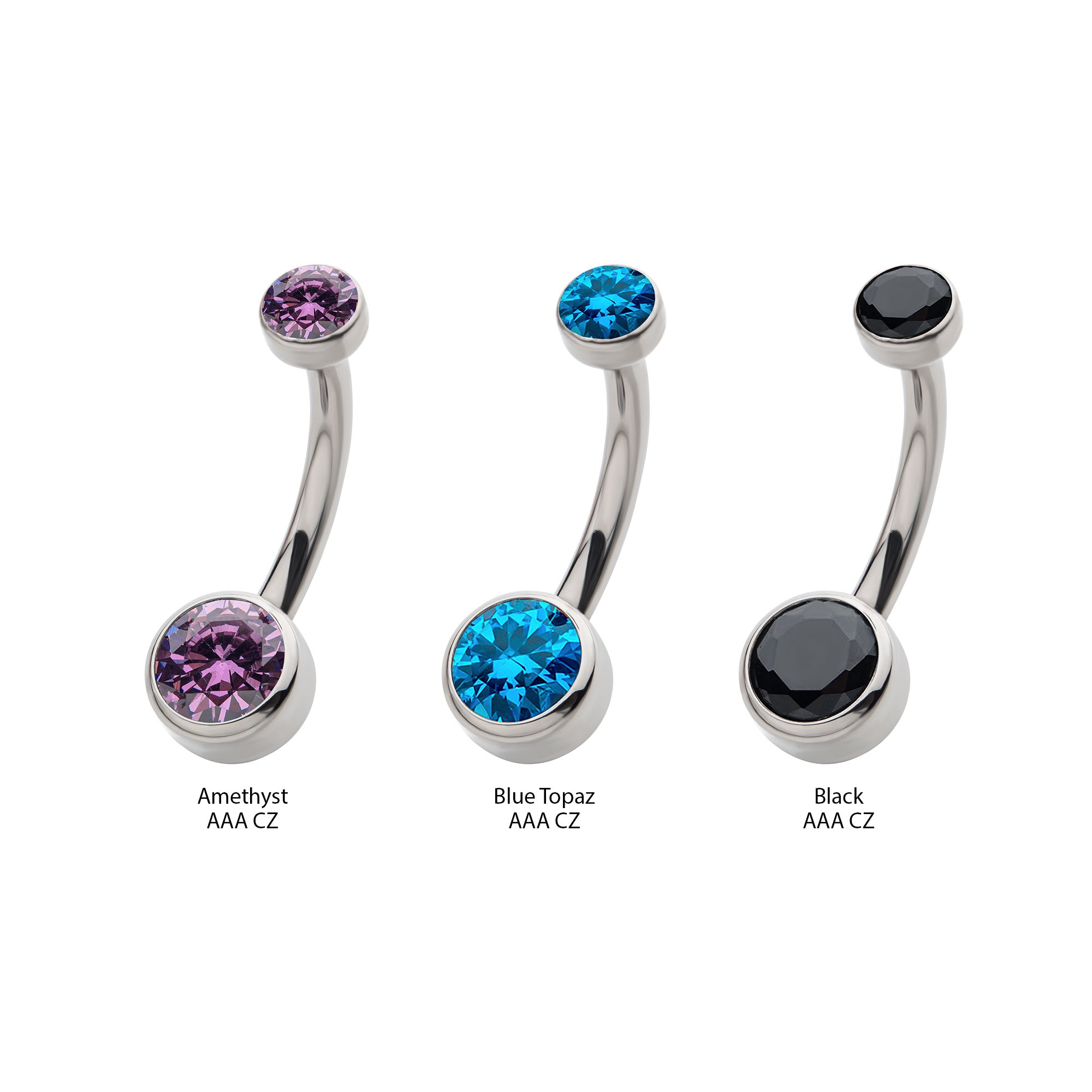 Titanium Internally Threaded with Bezel Set Double CZ Smooth Rounded Back Navel Curves
