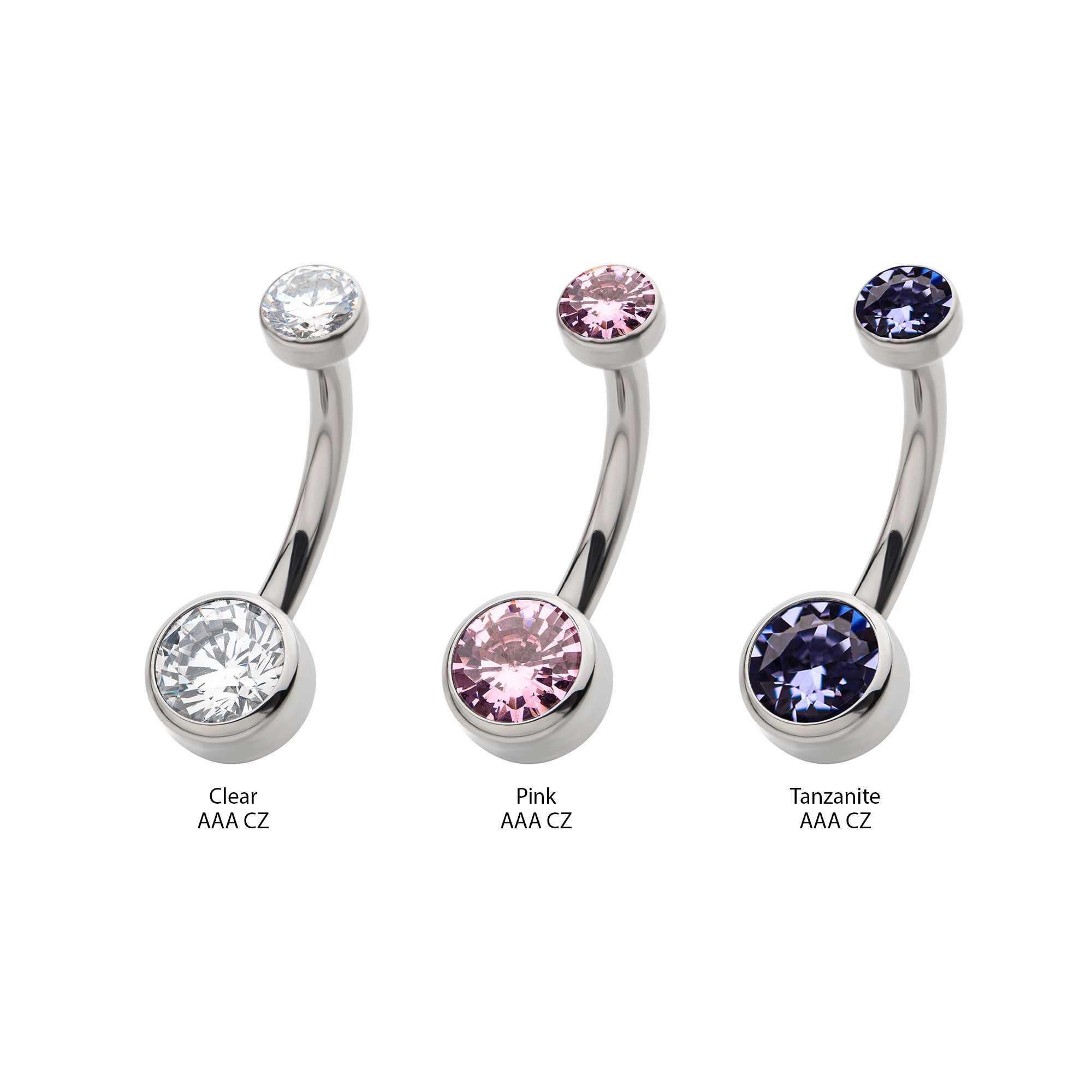 Titanium Internally Threaded with Bezel Set Double CZ Smooth Rounded Back Navel Curves
