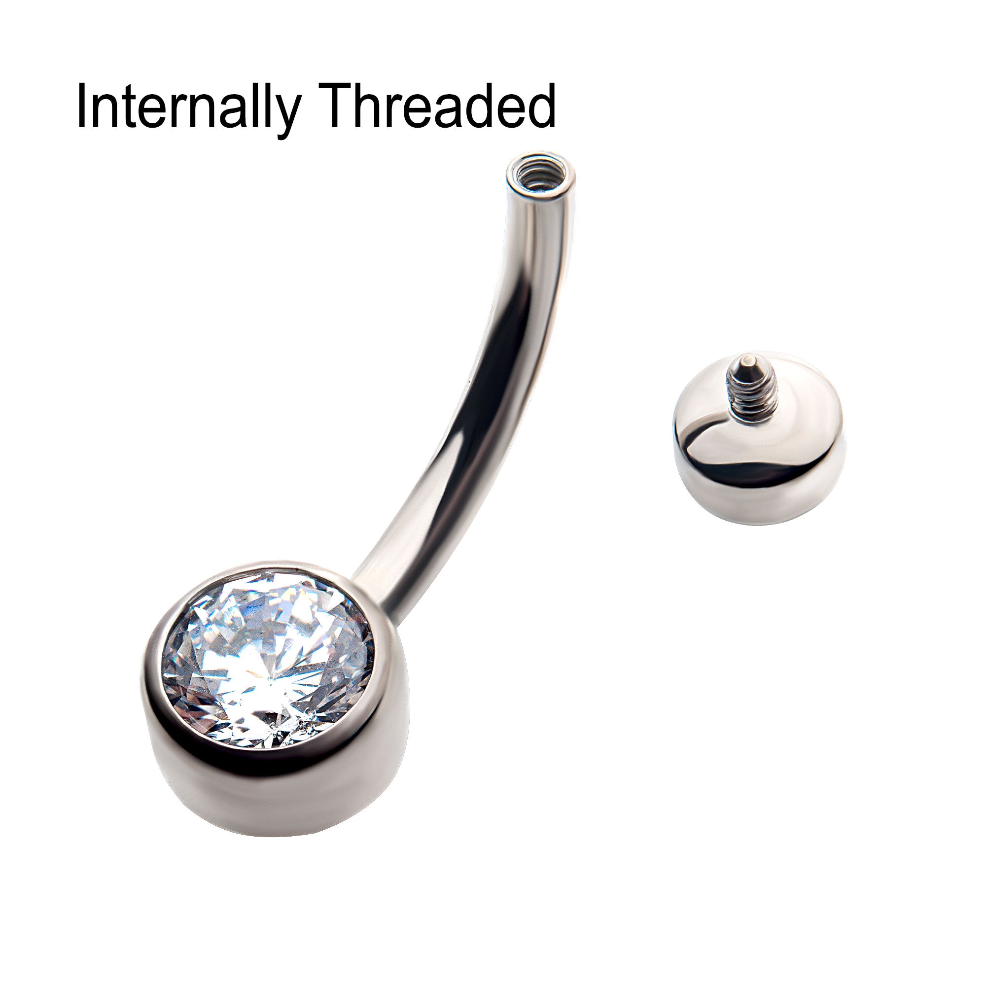 Titanium Internally Threaded with Bezel Set Double CZ Smooth Rounded Back Navel Curves