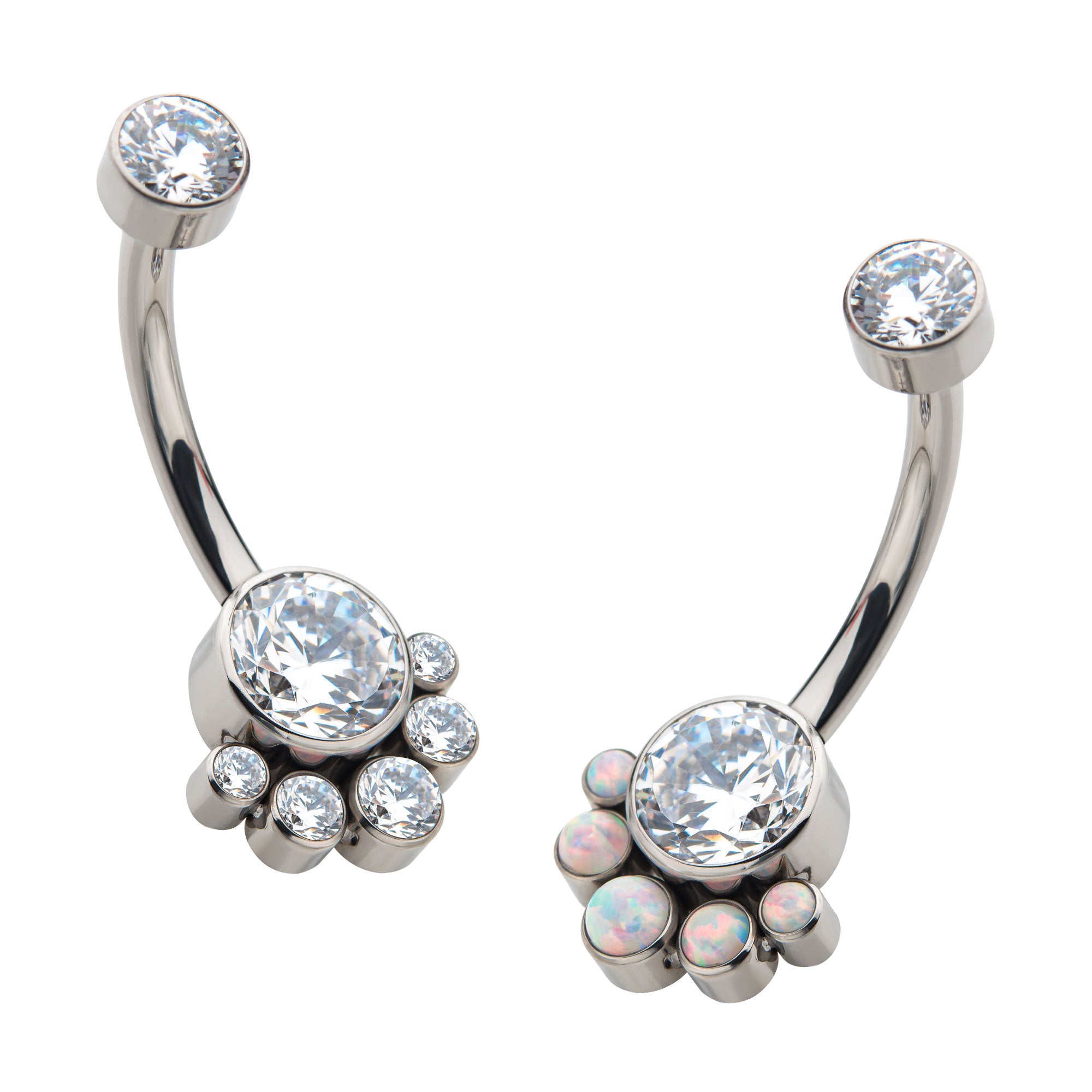 Titanium Internally Threaded with 5pcs Bezel Set Round CZ/Synthetic Opal Terraced Cluster Fixed Navel