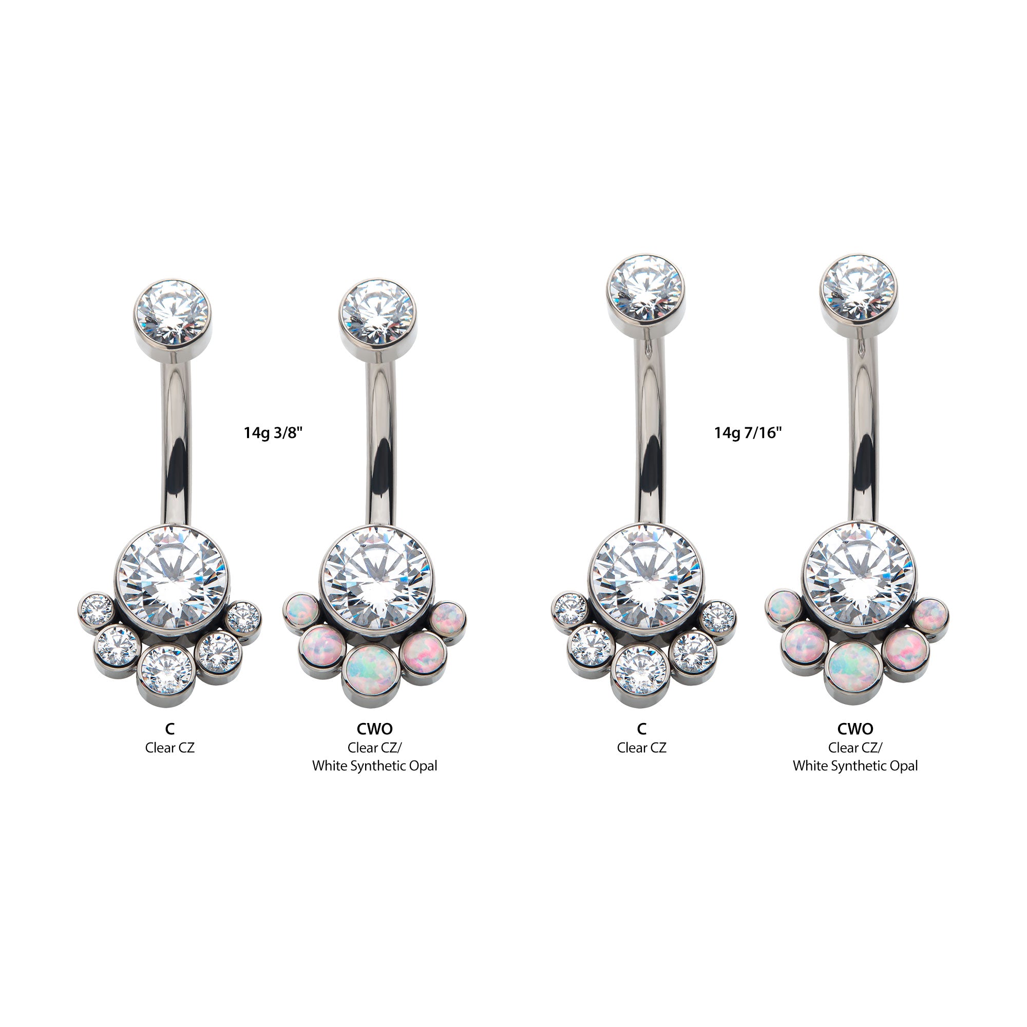 Titanium Internally Threaded with 5pcs Bezel Set Round CZ/Synthetic Opal Terraced Cluster Fixed Navel
