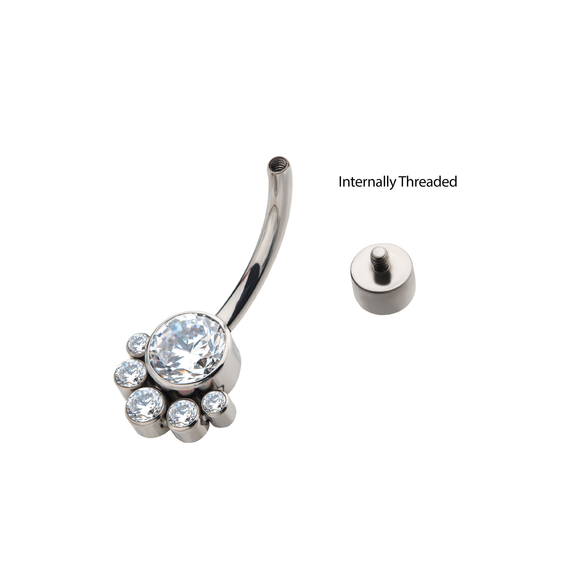 Titanium Internally Threaded with 5pcs Bezel Set Round CZ/Synthetic Opal Terraced Cluster Fixed Navel