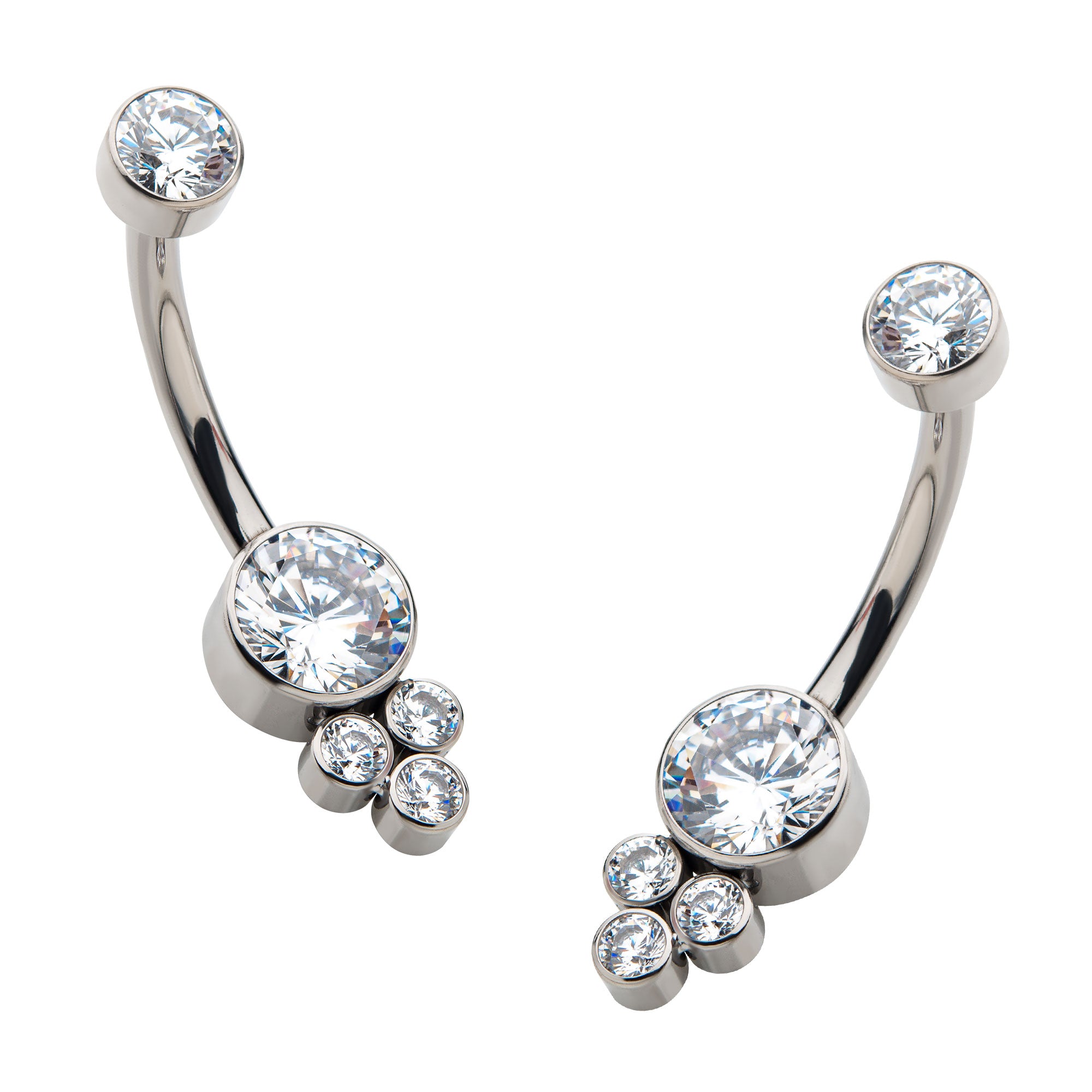 Titanium Internally Threaded with 3pcs Bezel Set Round Clear CZ Cluster Fixed Navel