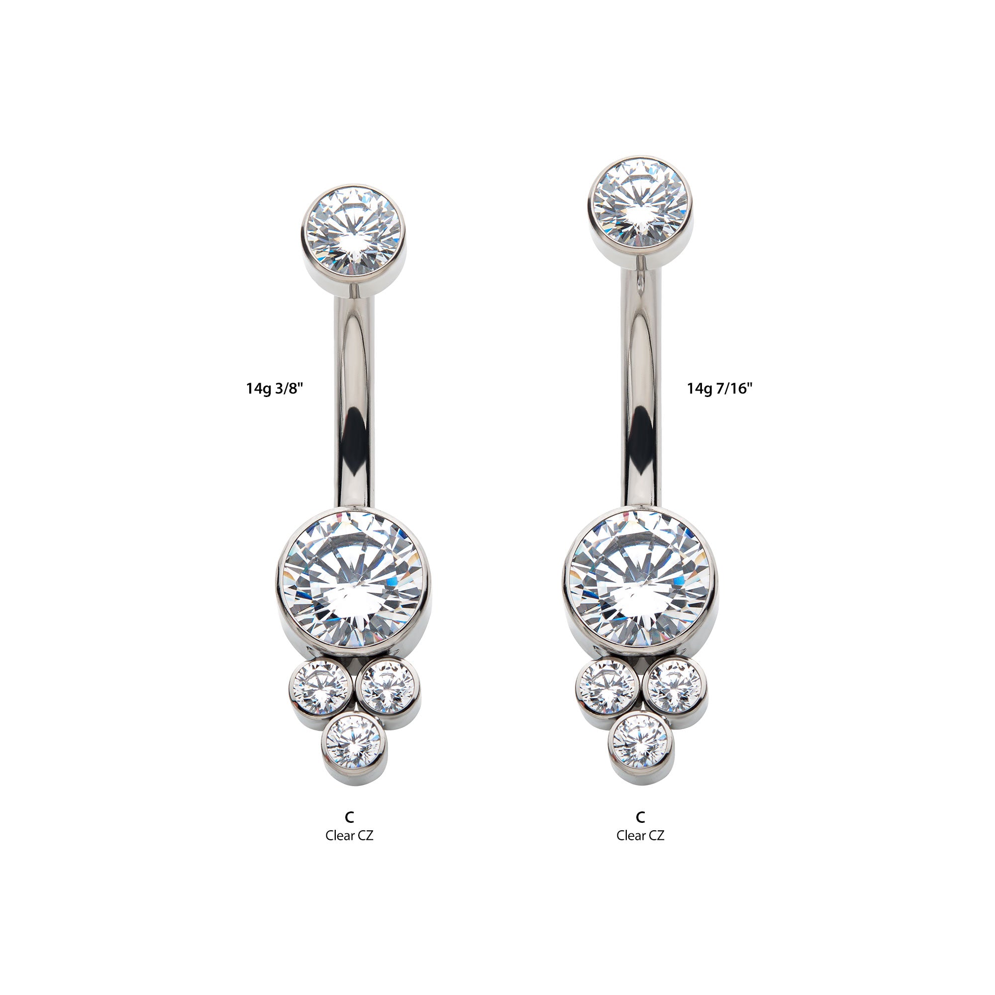 Titanium Internally Threaded with 3pcs Bezel Set Round Clear CZ Cluster Fixed Navel