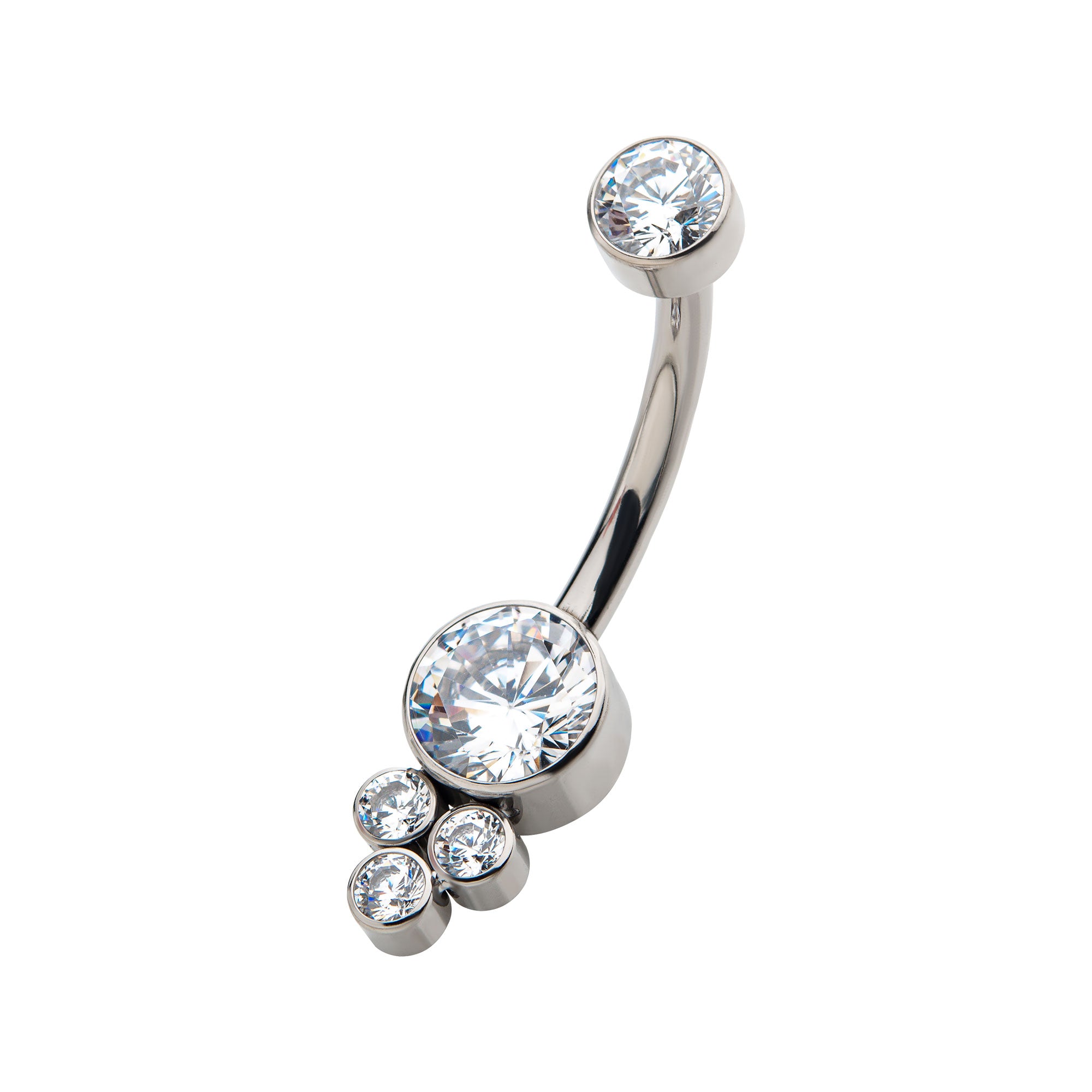 Titanium Internally Threaded with 3pcs Bezel Set Round Clear CZ Cluster Fixed Navel