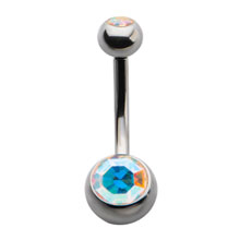 Titanium Internally Threaded with Bezel Set Double Swarovski Crystal Navel Curves