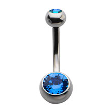 Titanium Internally Threaded with Bezel Set Double Swarovski Crystal Navel Curves