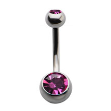 Titanium Internally Threaded with Bezel Set Double Swarovski Crystal Navel Curves