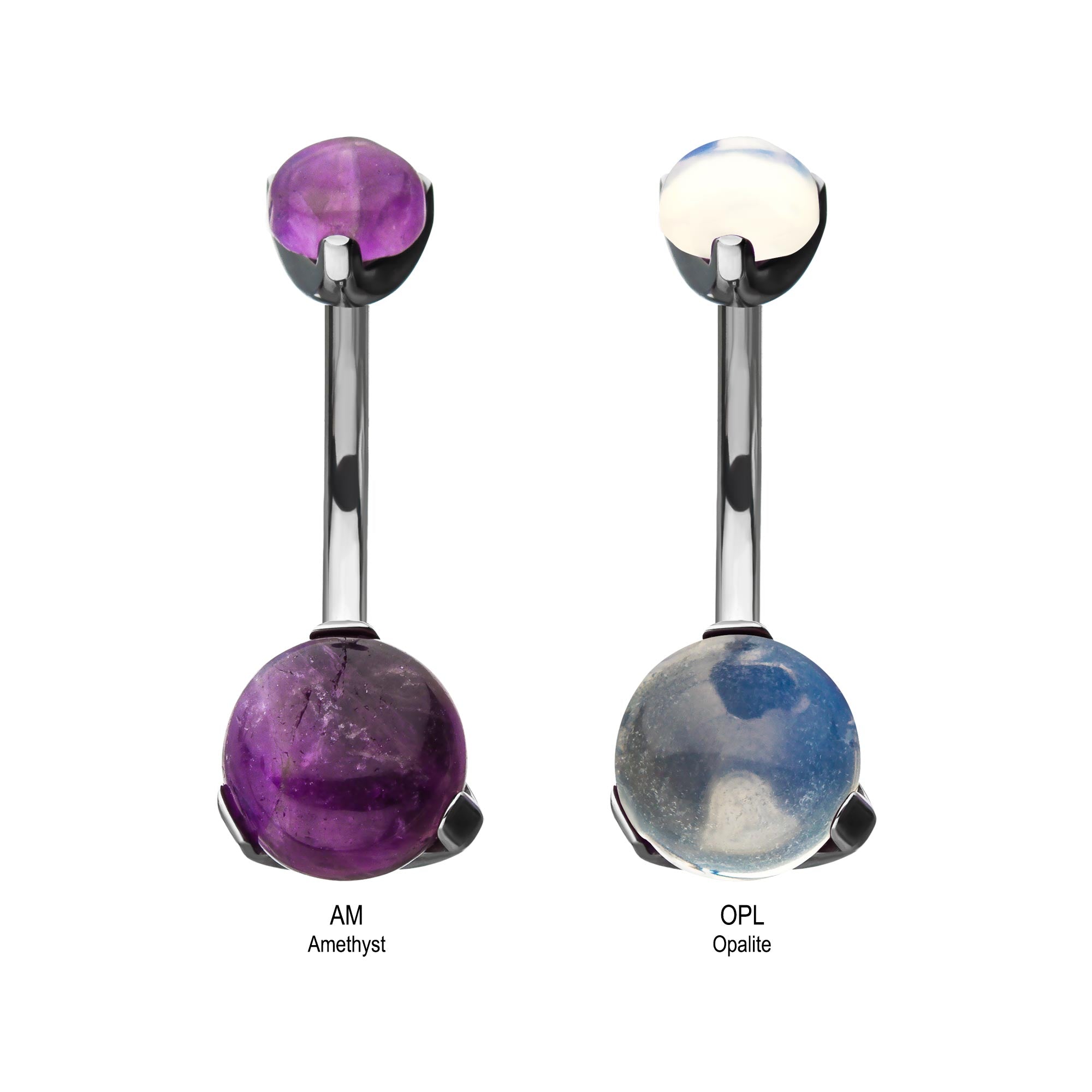 Titanium Internally Threaded with 3-Prong Set Double Stone Fixed Navel