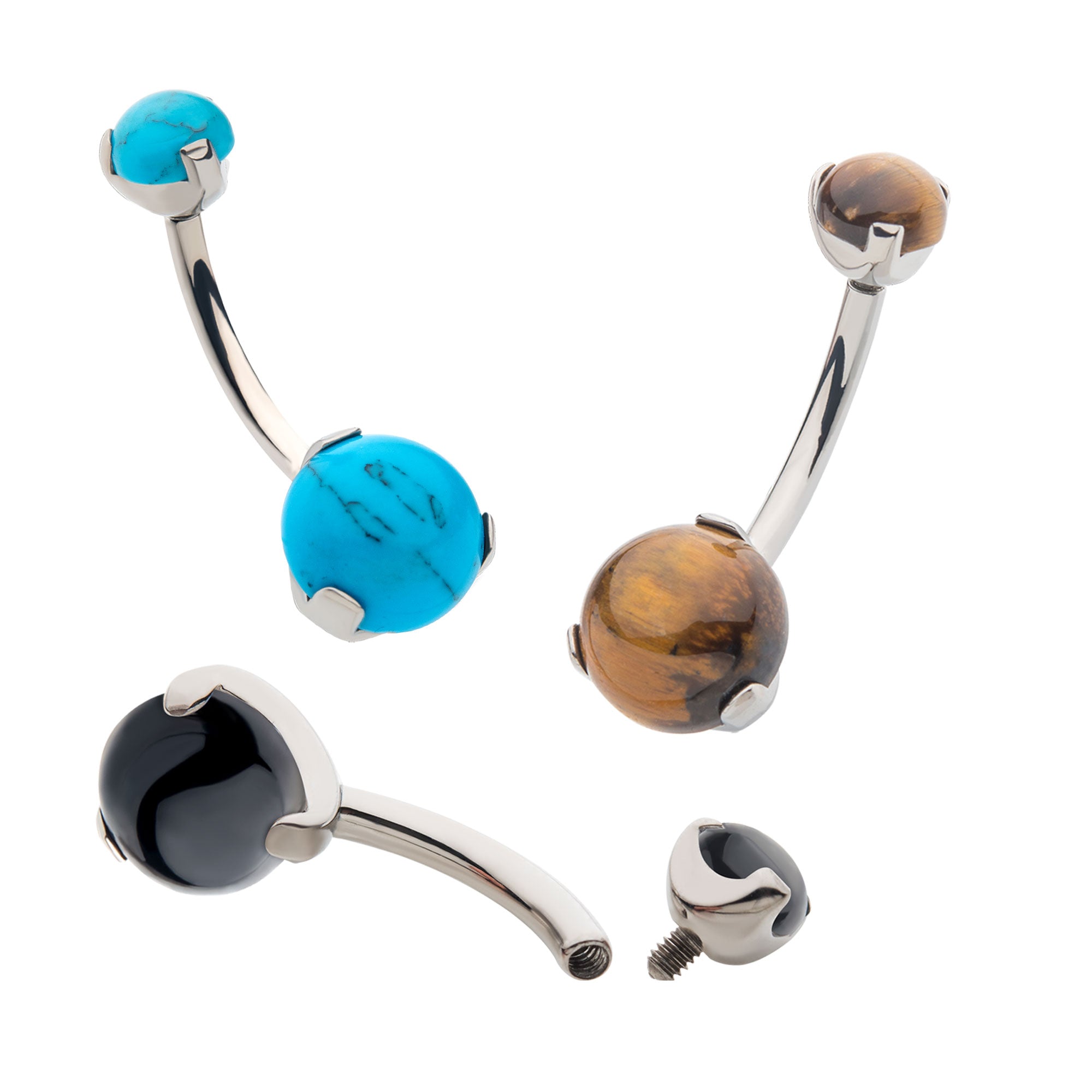 Titanium Internally Threaded with 3-Prong Set Double Stone Fixed Navel