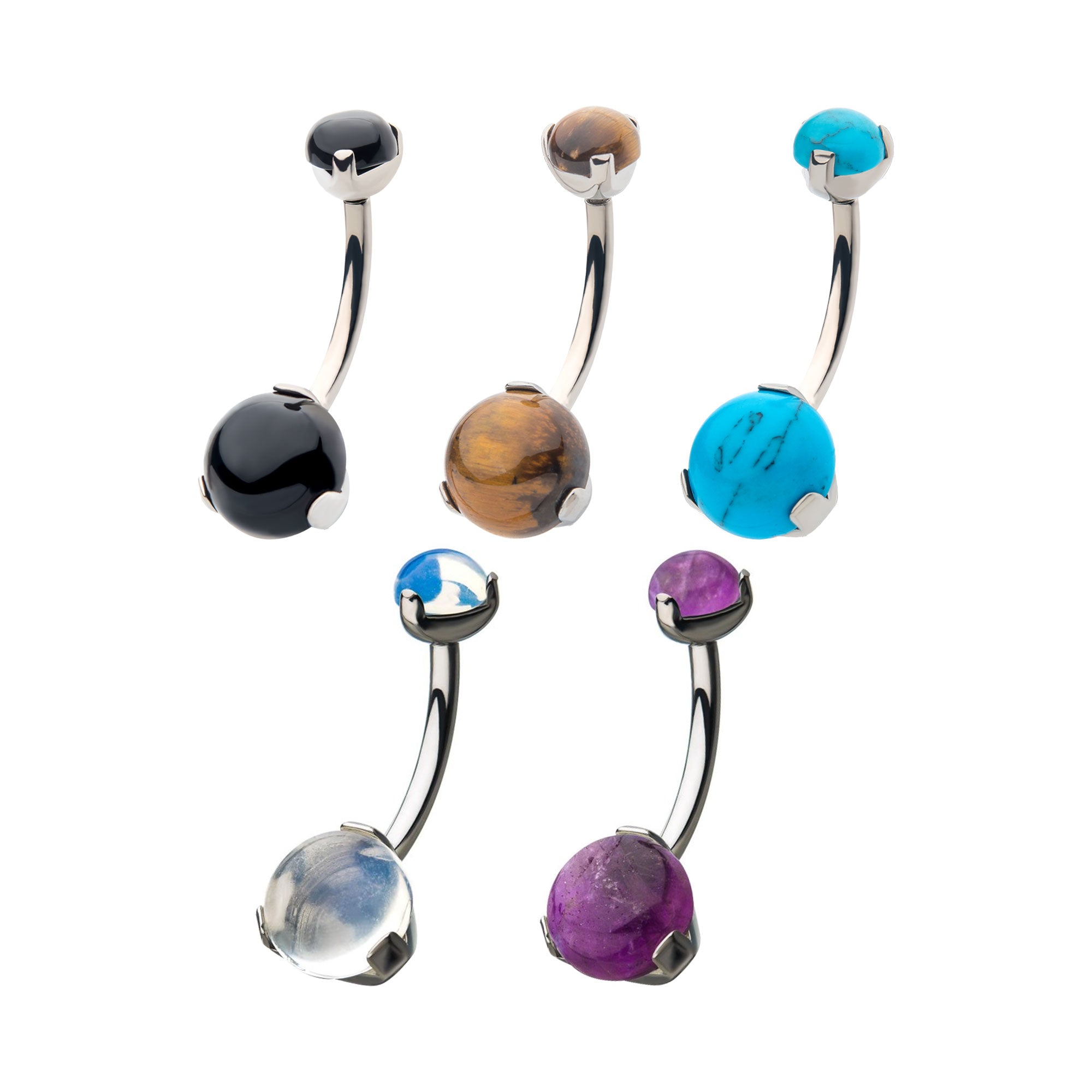 Titanium Internally Threaded with 3-Prong Set Double Stone Fixed Navel