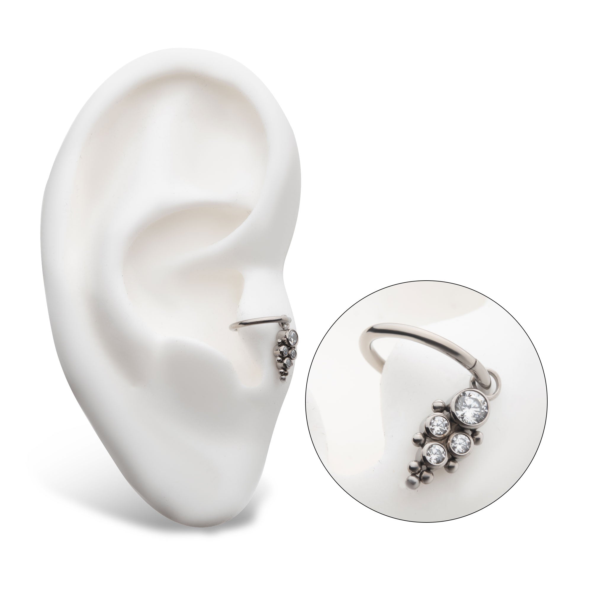 Titanium with Bezel Set CZ/Synthetic Opal & Trinity Ball Edge 4-Cluster Charm