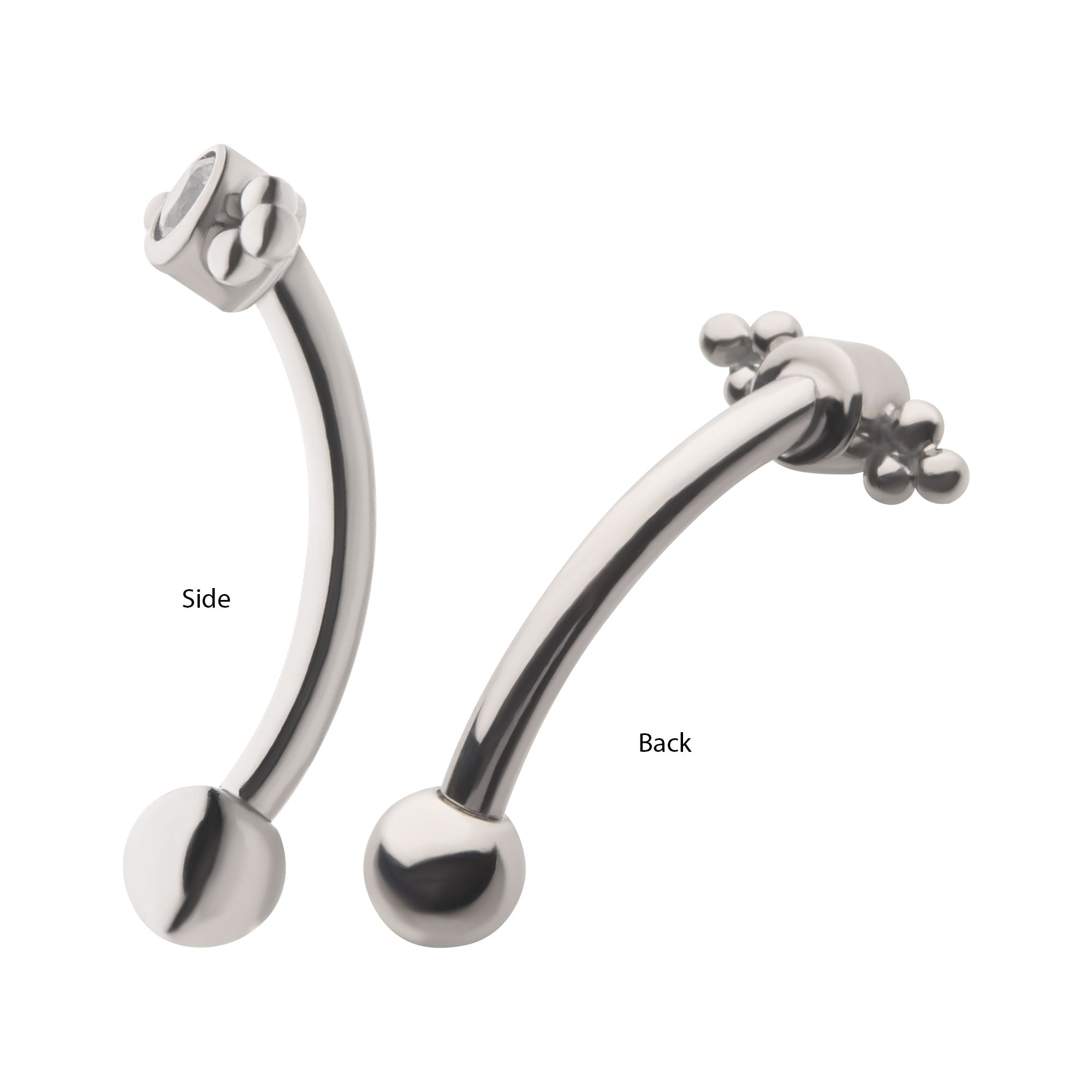 Titanium Internally Threaded Tri Bead Bezel CZ Cluster Curved Barbell