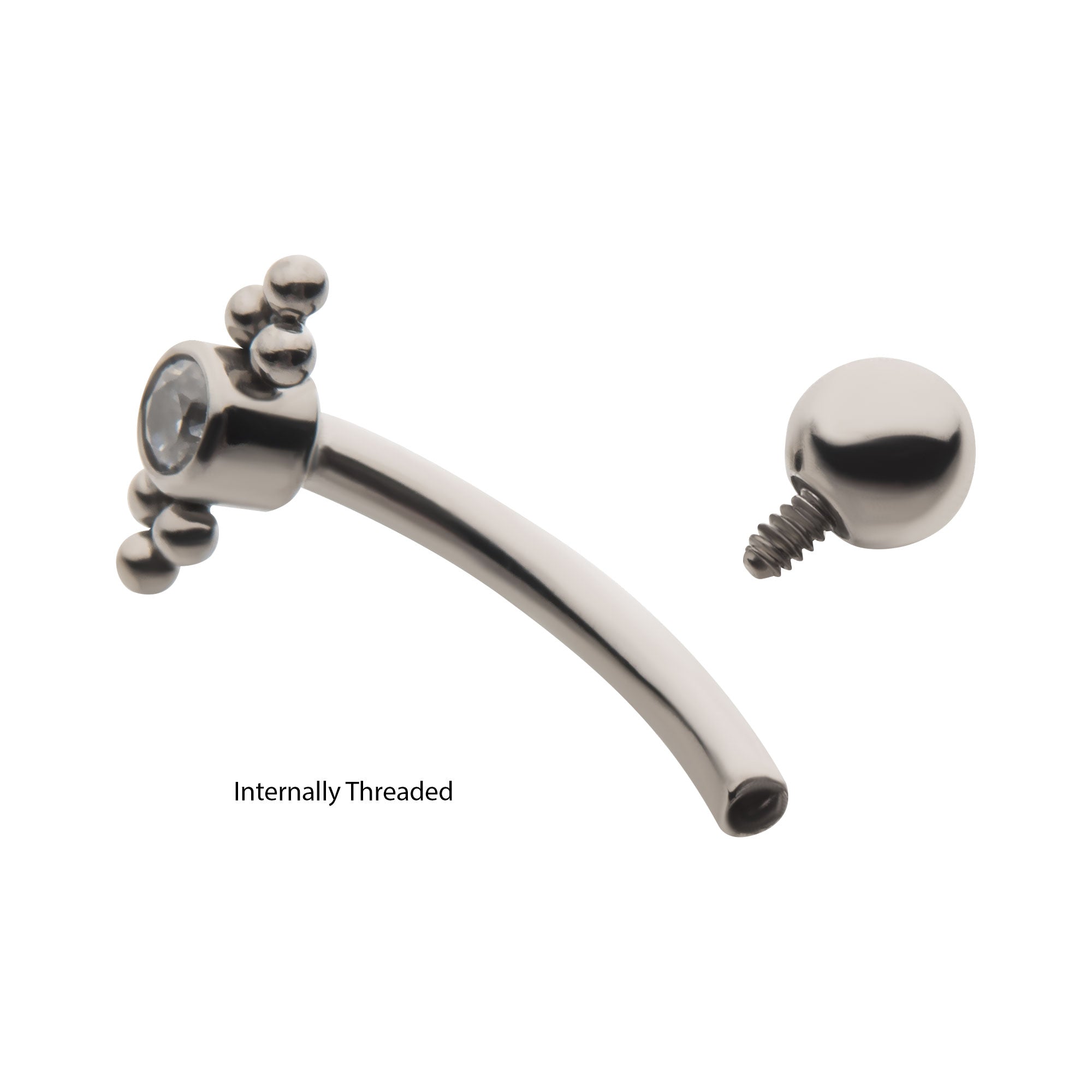 Titanium Internally Threaded Tri Bead Bezel CZ Cluster Curved Barbell