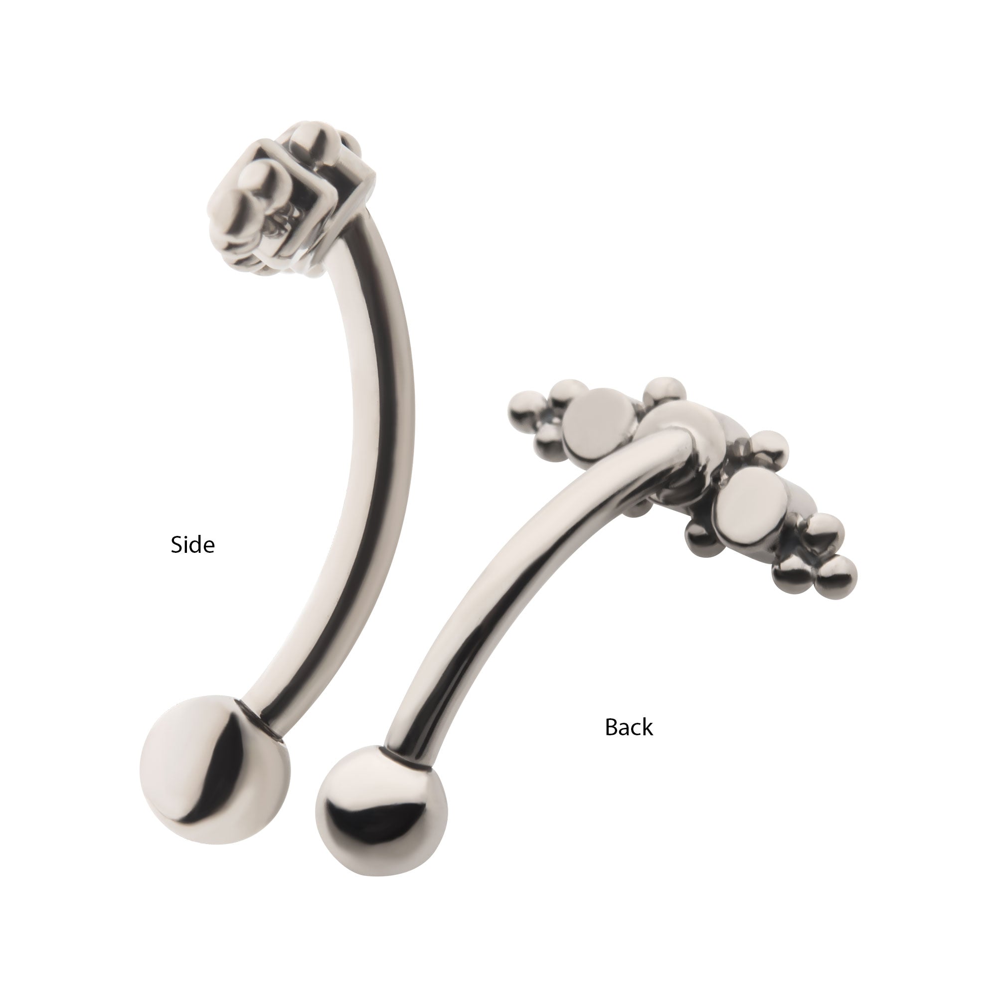 Titanium Internally Threaded Beaded Bezel CZ Triple Cluster Curved Barbell