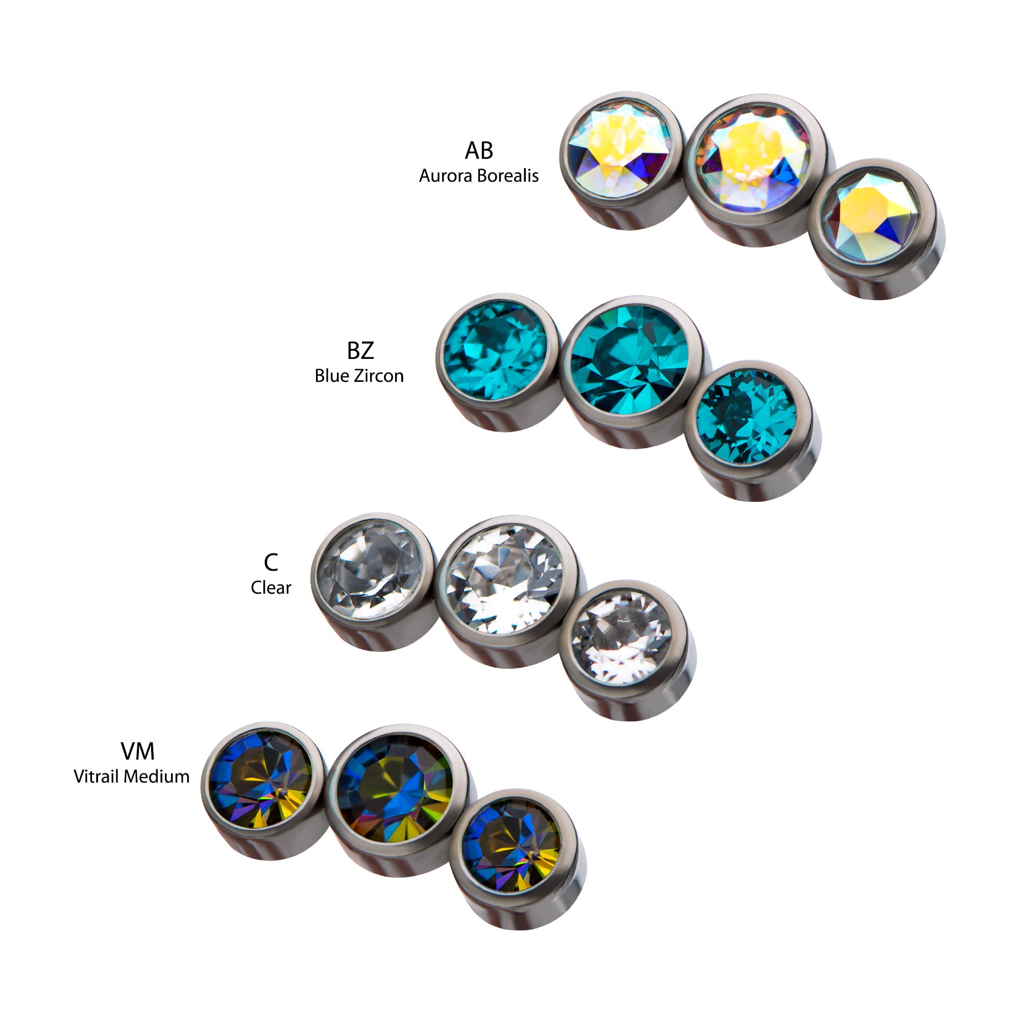 Titanium 3-Swarovski Crystal Threaded Tops