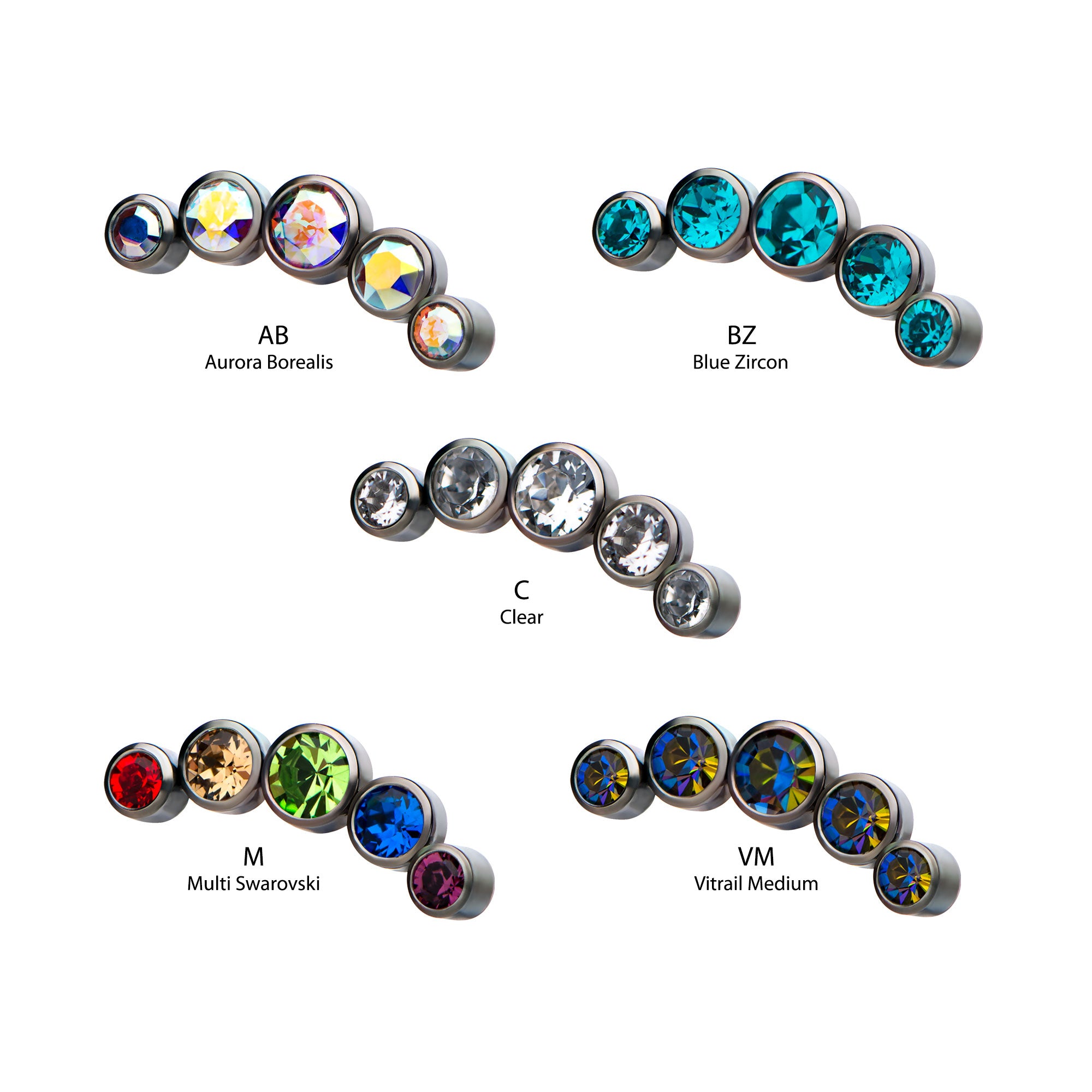 Titanium Internally Threaded 5-Swarovski Crystal Cluster Tops