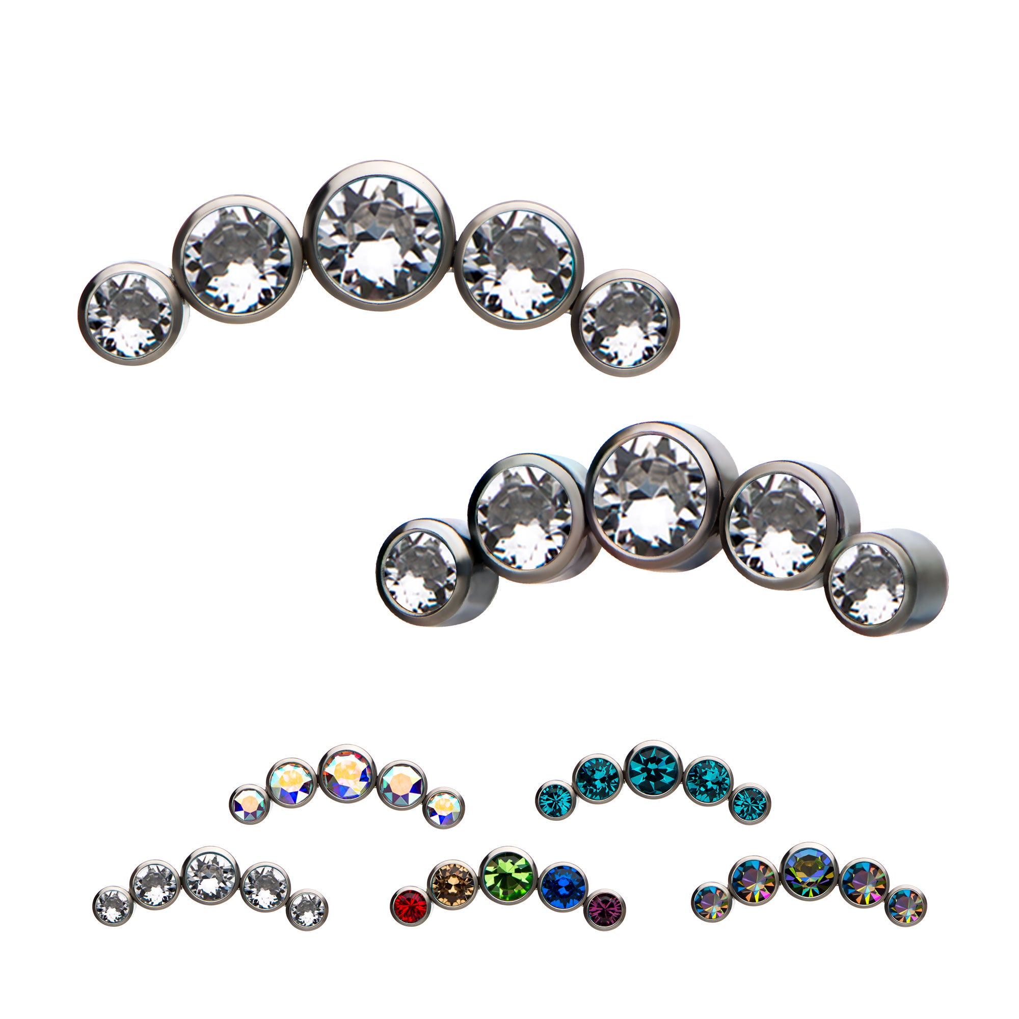 Titanium Internally Threaded 5-Swarovski Crystal Cluster Tops