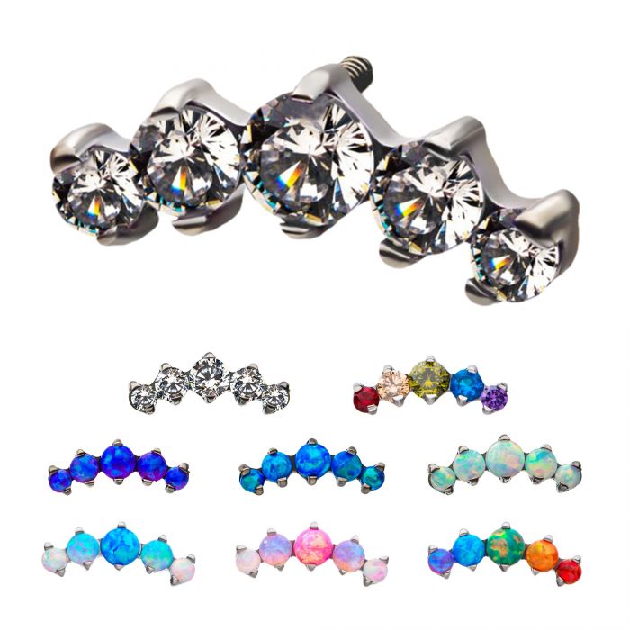 Titanium Internally Threaded 5-Prong Set CZ/Swarovski Crystal/Synthetic Opal Cluster Tops