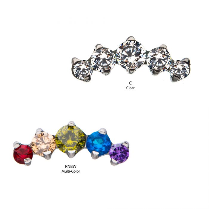 Titanium Internally Threaded 5-Prong Set CZ/Swarovski Crystal/Synthetic Opal Cluster Tops