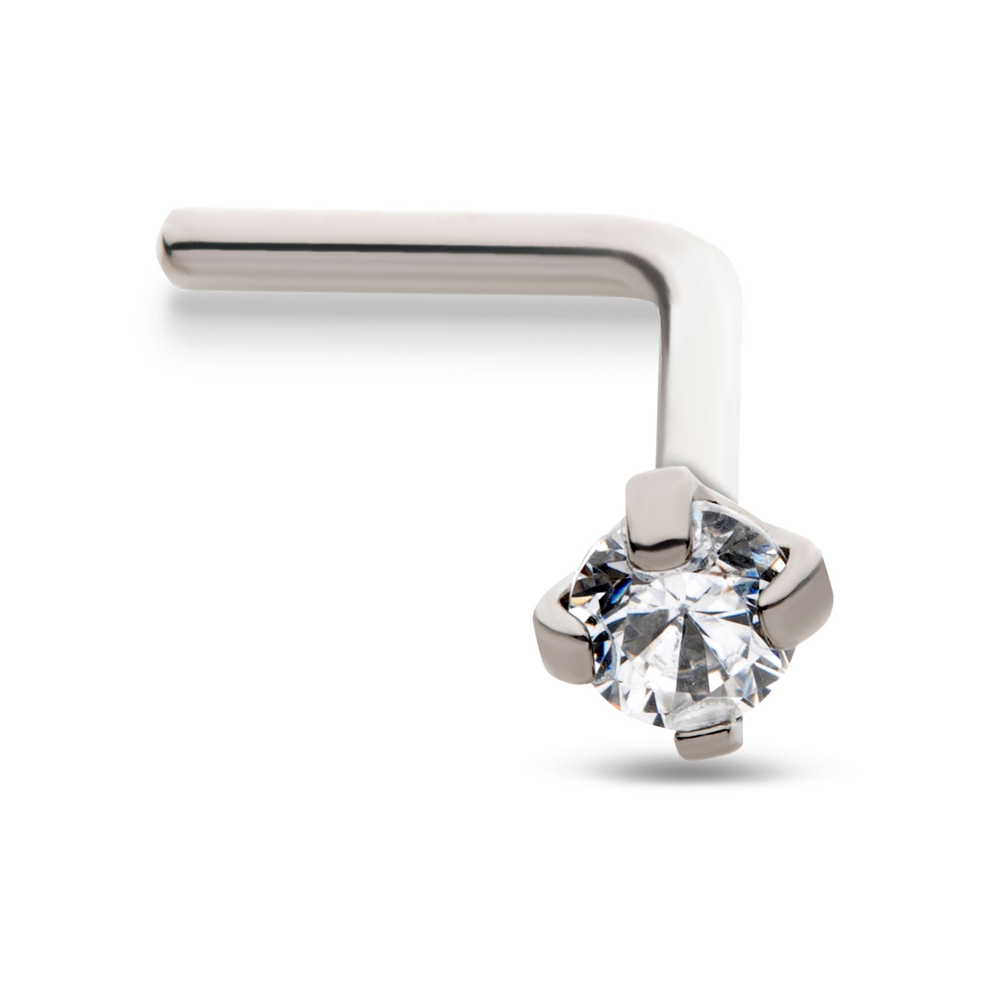 20G Titanium Prong CZ L-Shape Nose Pin