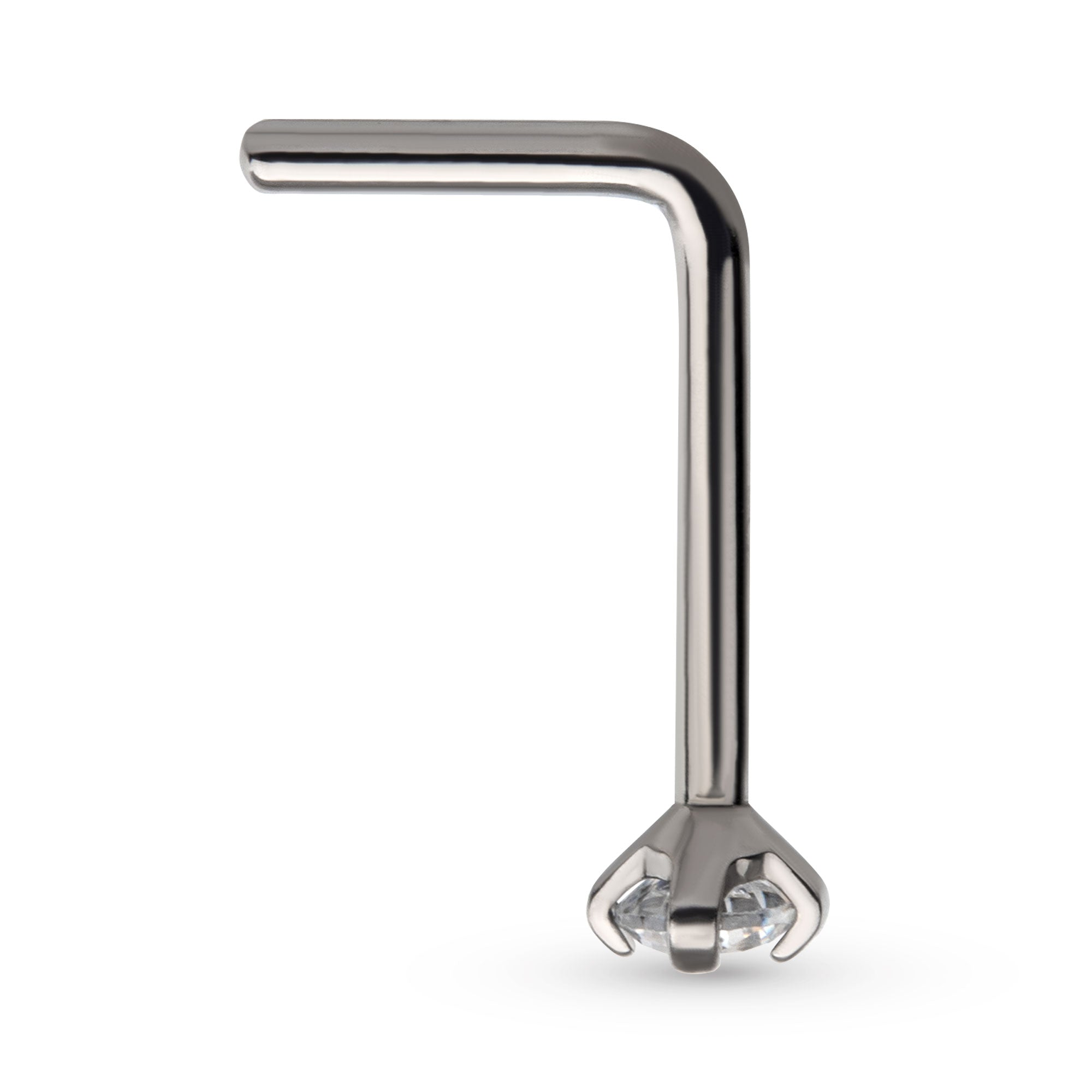 20G Titanium Prong CZ L-Shape Nose Pin