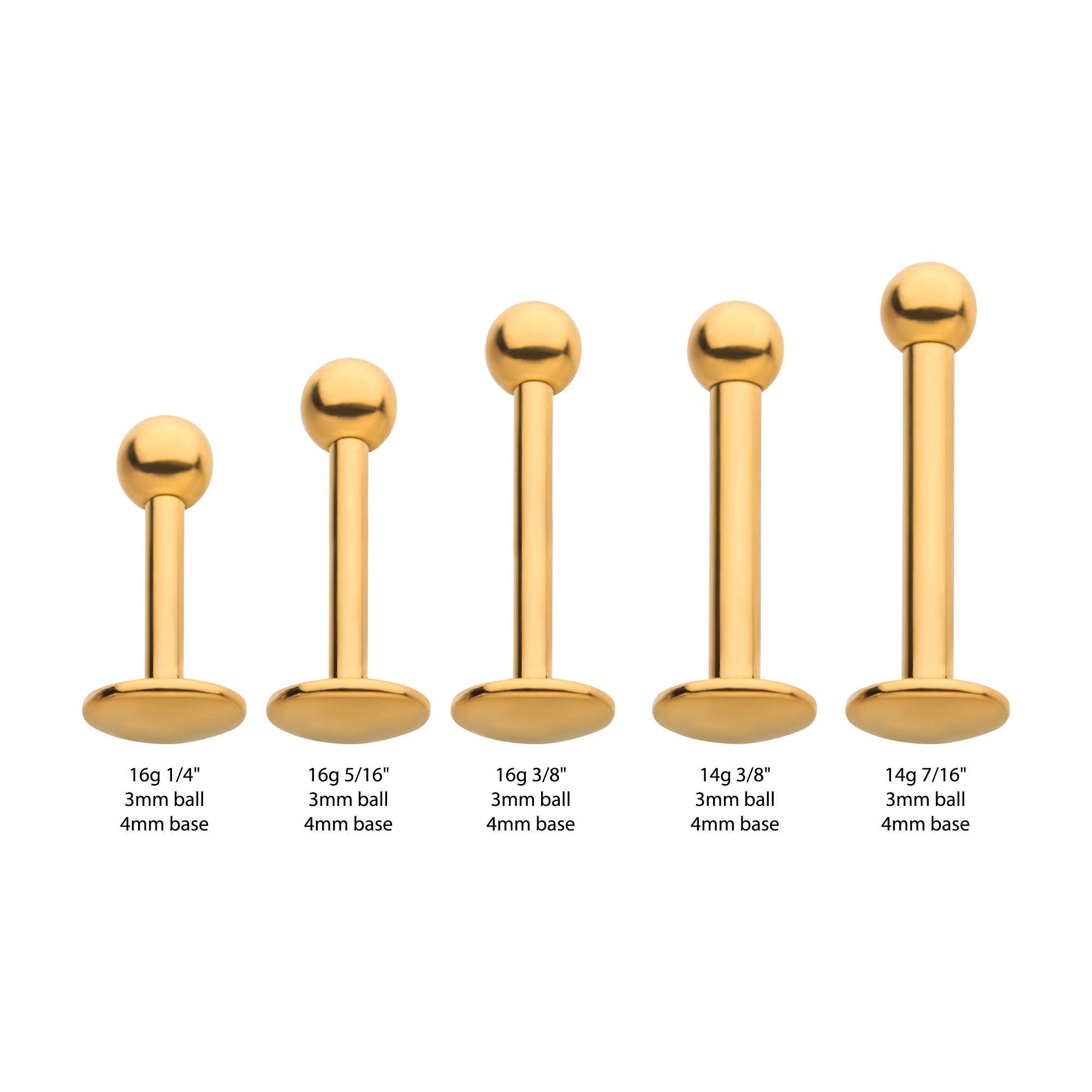 24KT Gold PVD Titanium Labret with 4mm Base and 3mm Ball