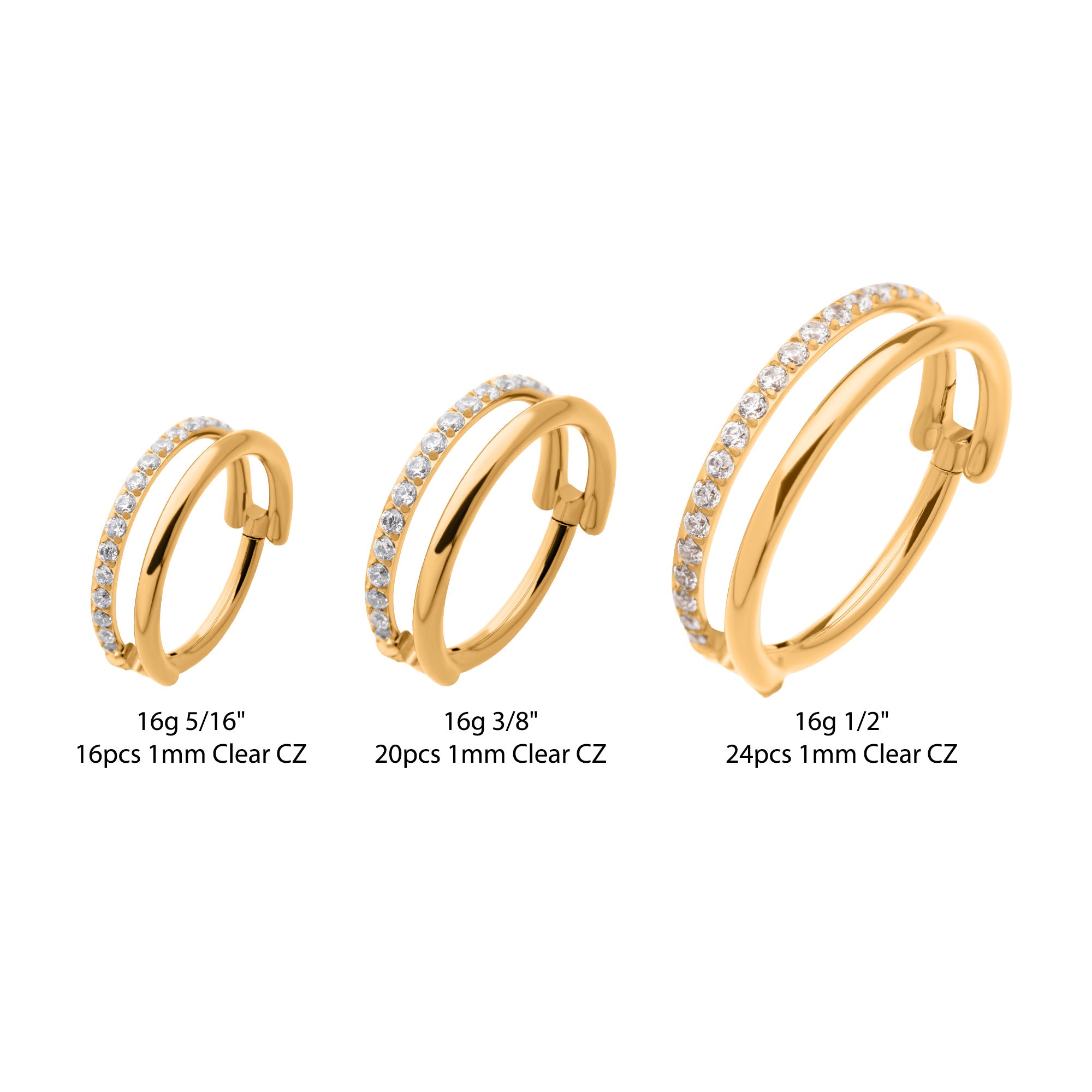 24Kt Gold PVD Titanium Side Facing Single Row Clear CZ Hinged Segment Clicker