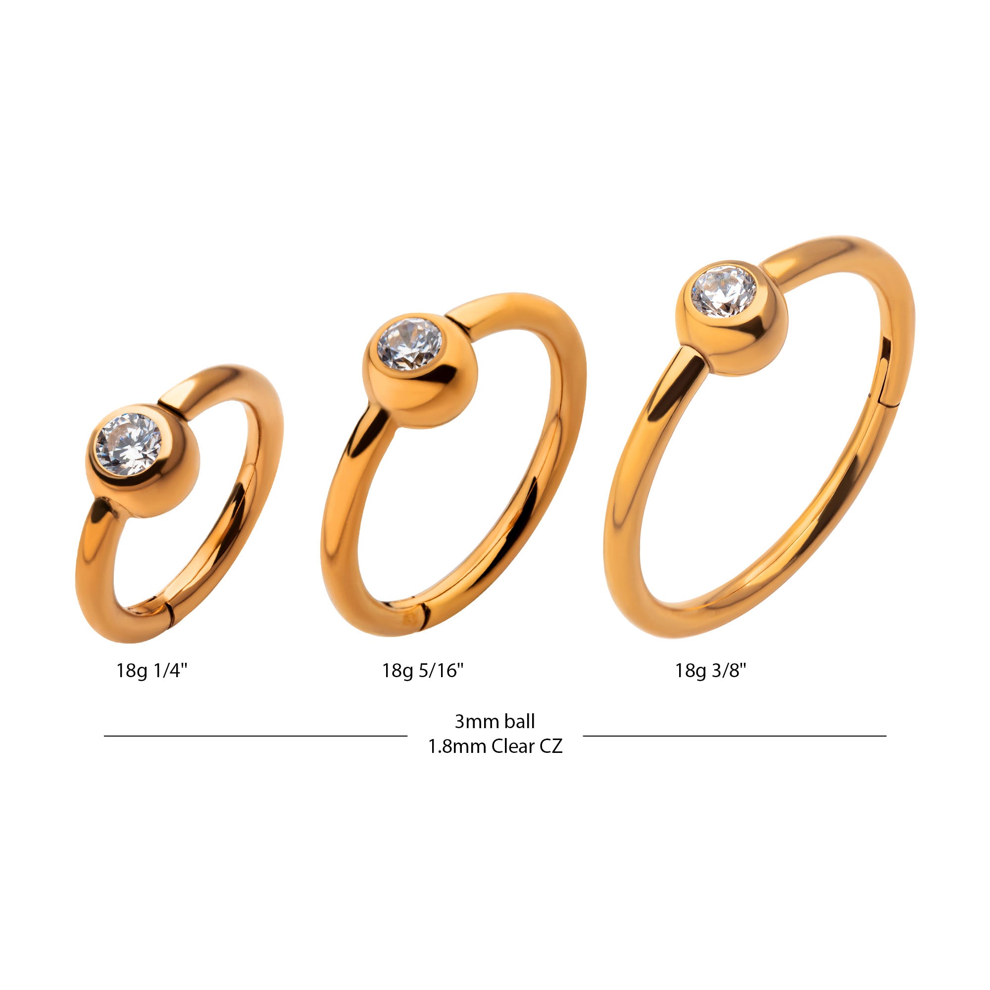 24kt Gold PVD Titanium Ball CZ Side Facing Hinged Segment Clicker