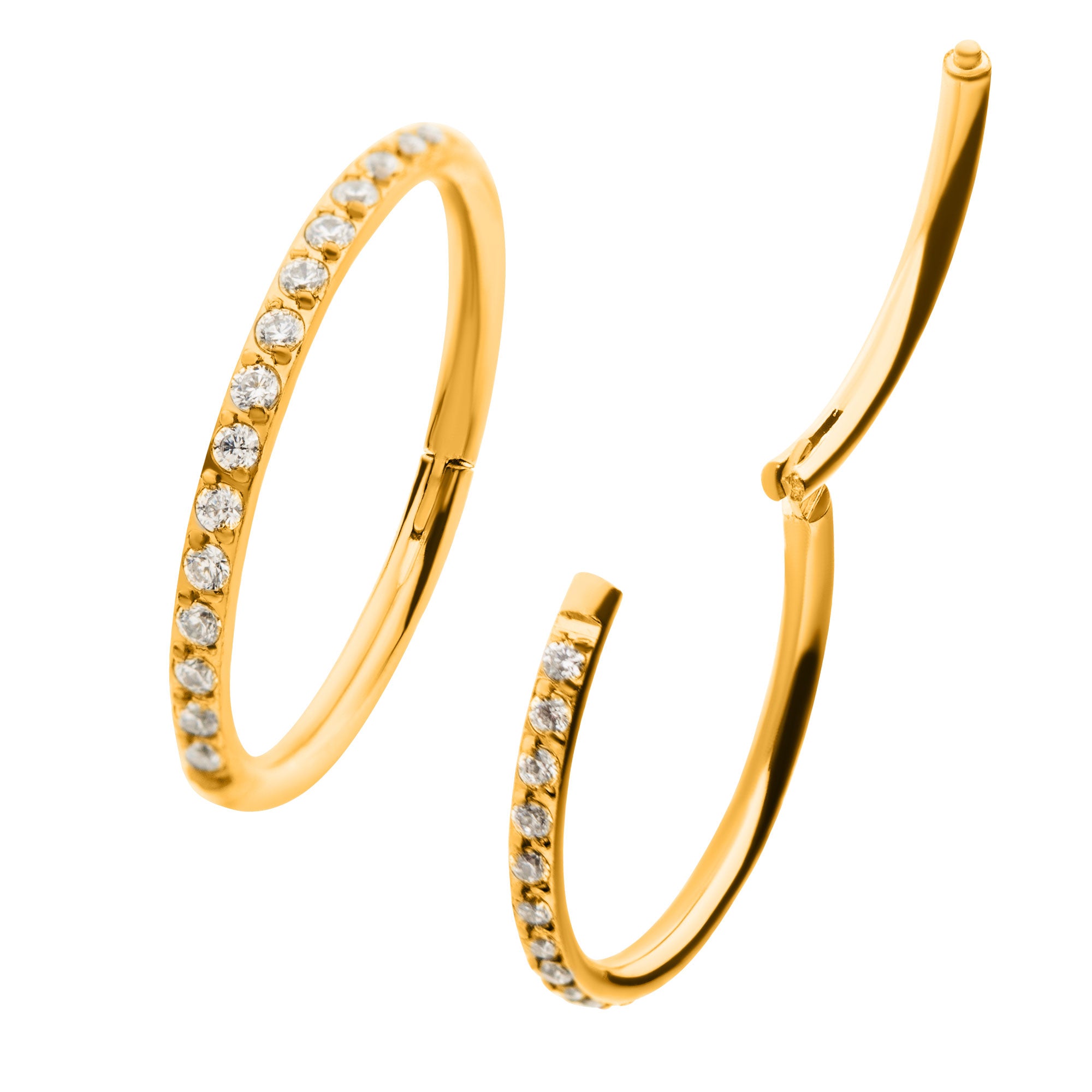 24kt Gold PVD Titanium Clear CZ Eternity Side Facing Hinged Segment Clicker