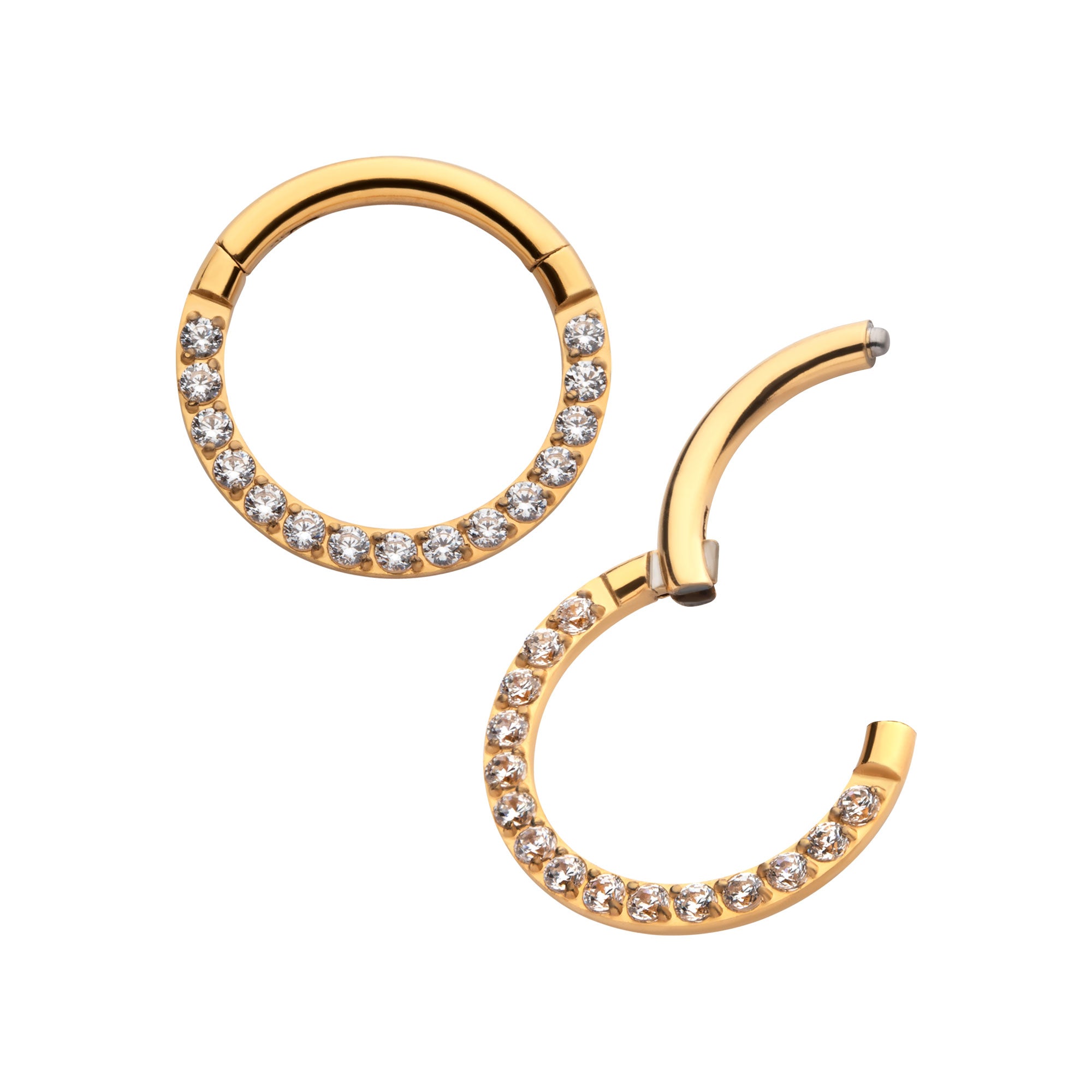 24kt Gold PVD Titanium Clear CZ Eternity Front Facing Hinged Segment Clicker