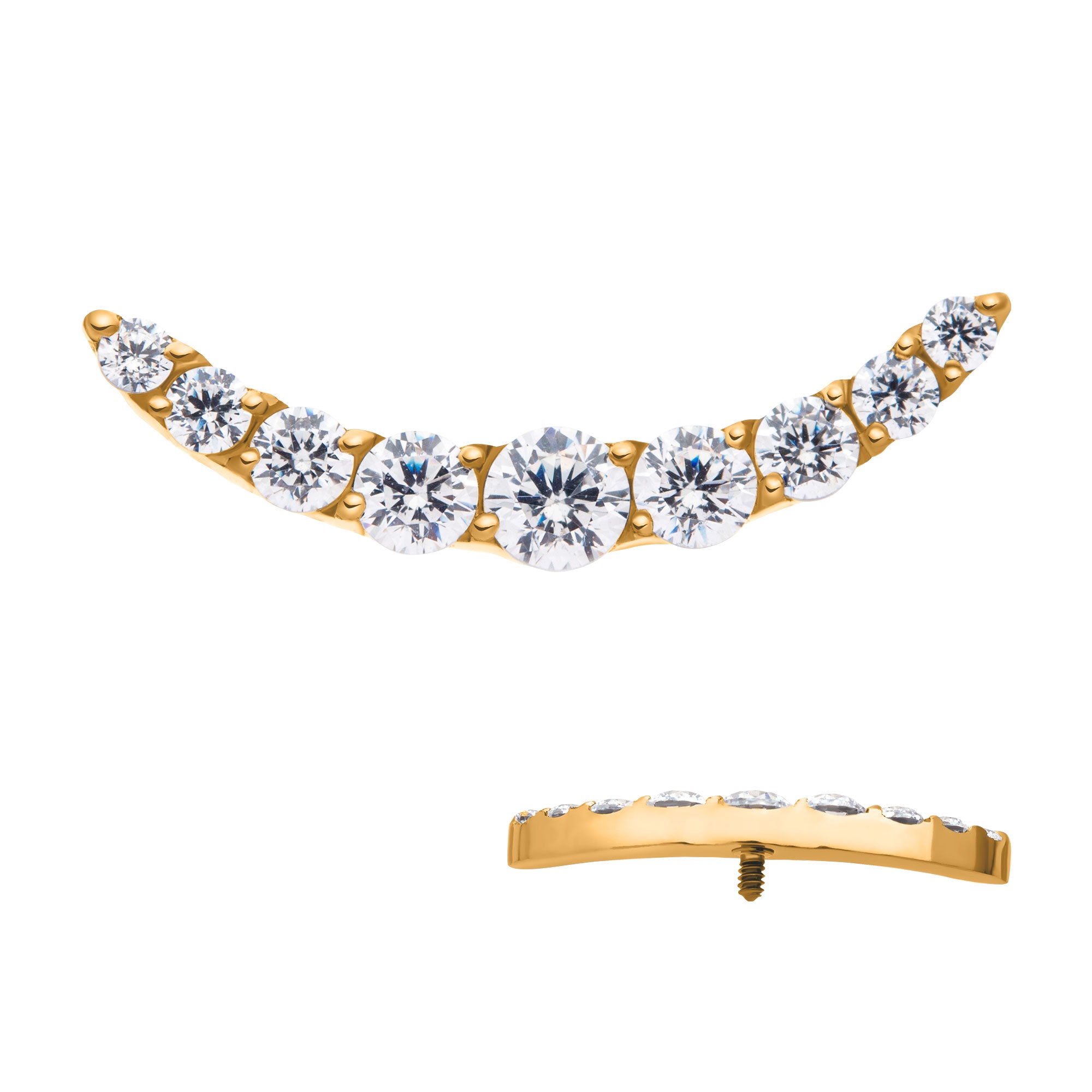 24Kt Gold PVD Titanium Internally Threaded with Prong Set Round CZ 9-Cluster Top