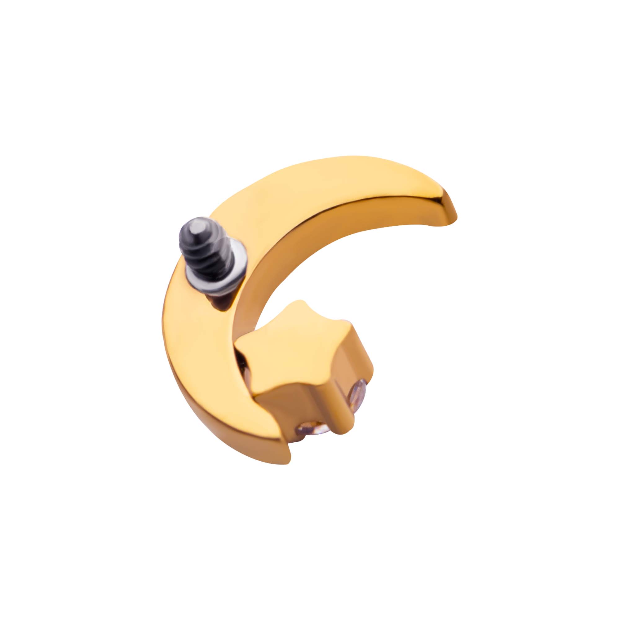 24Kt Gold PVD Titanium Internally Threaded Crescent Moon with CZ/Opal Top