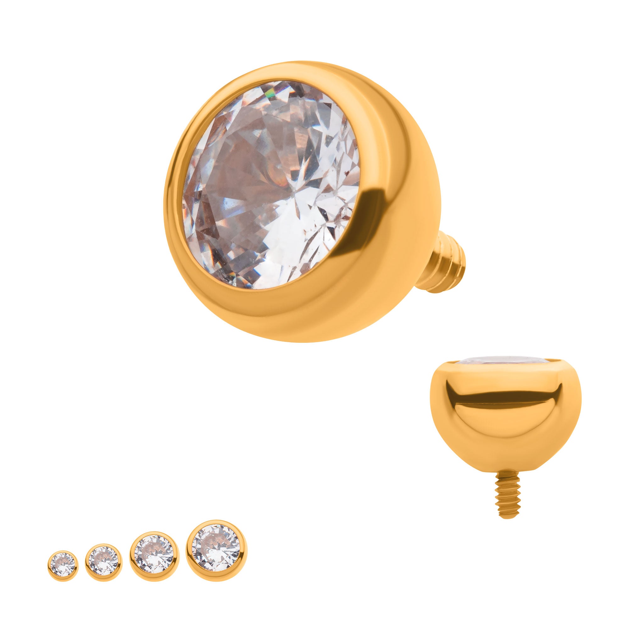 24Kt Gold PVD Titanium Internally Threaded Front Facing Ball with CZ Top