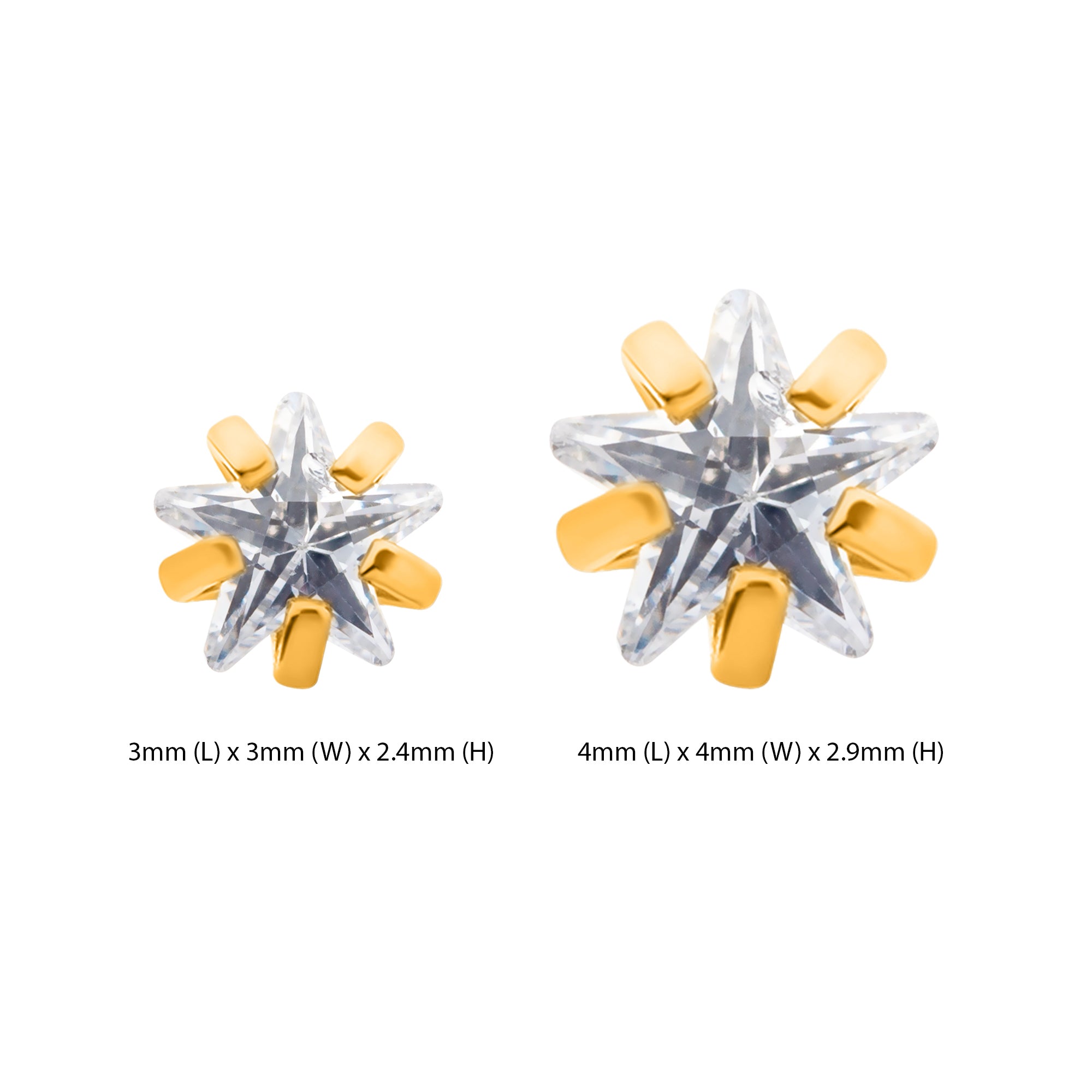 24kt Gold PVD Titanium Threadless Prong CZ Star Shape Top