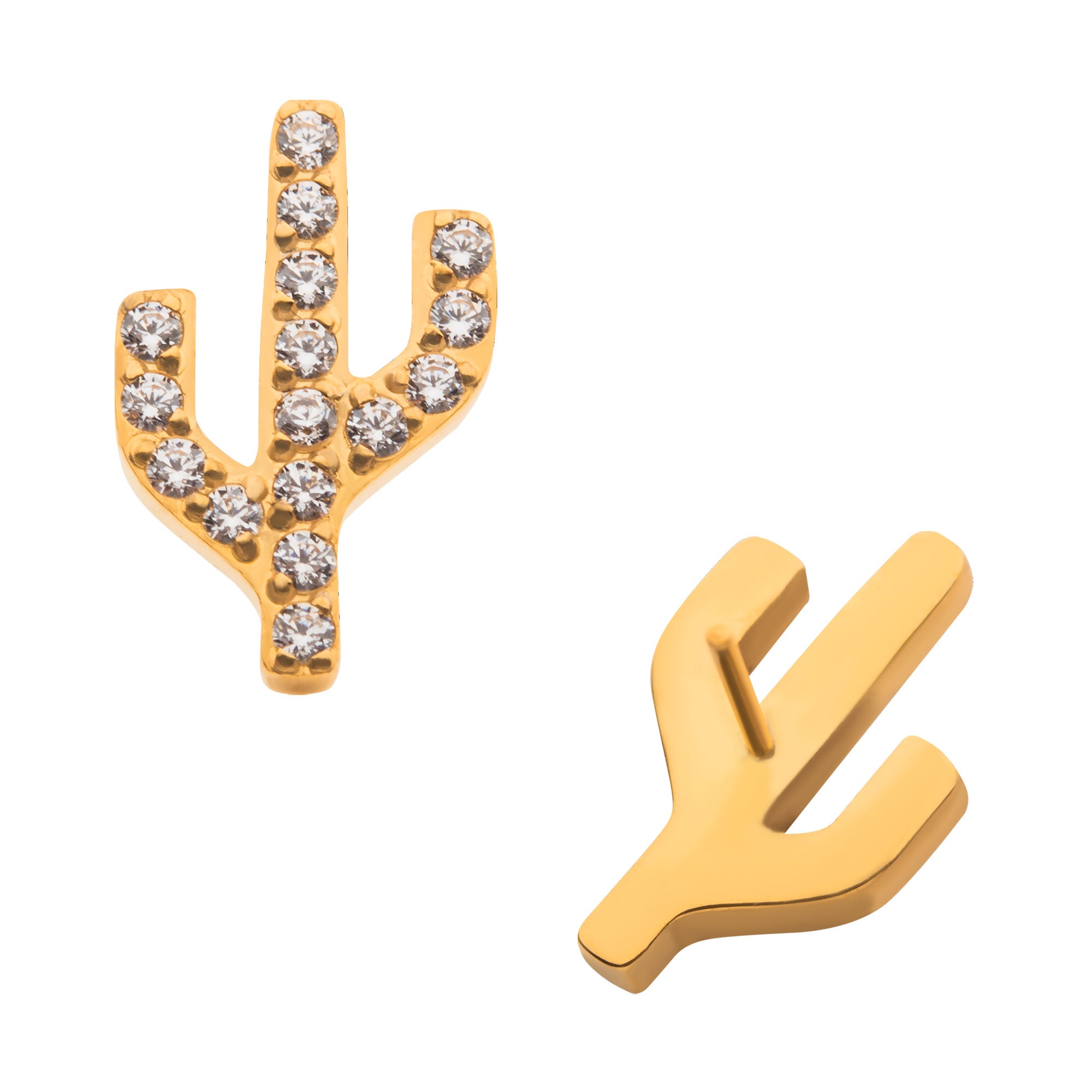 24kt Gold PVD Titanium Threadless Prong Set CZ Cactus Top