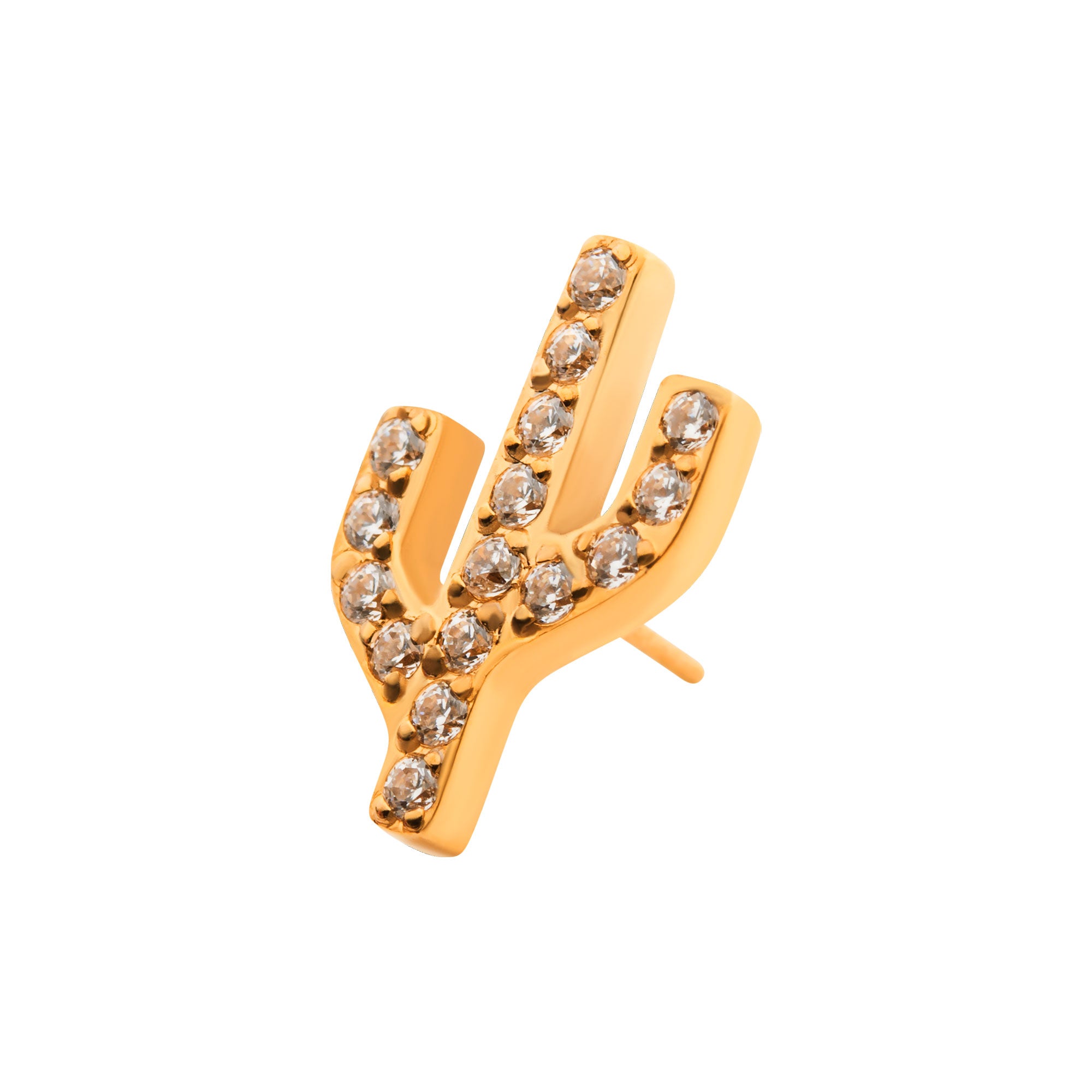 24kt Gold PVD Titanium Threadless Prong Set CZ Cactus Top