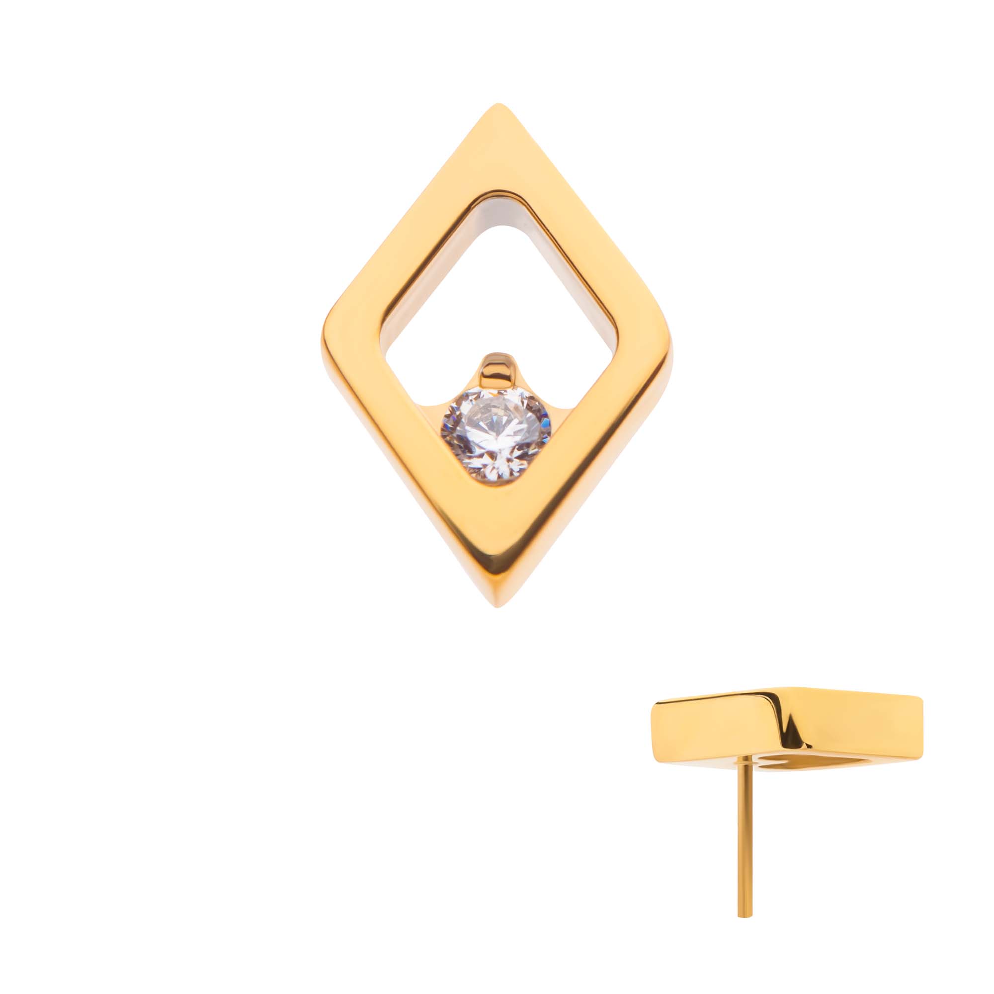 24kt Gold PVD Titanium Threadless Diamond Shape Clear CZ Top