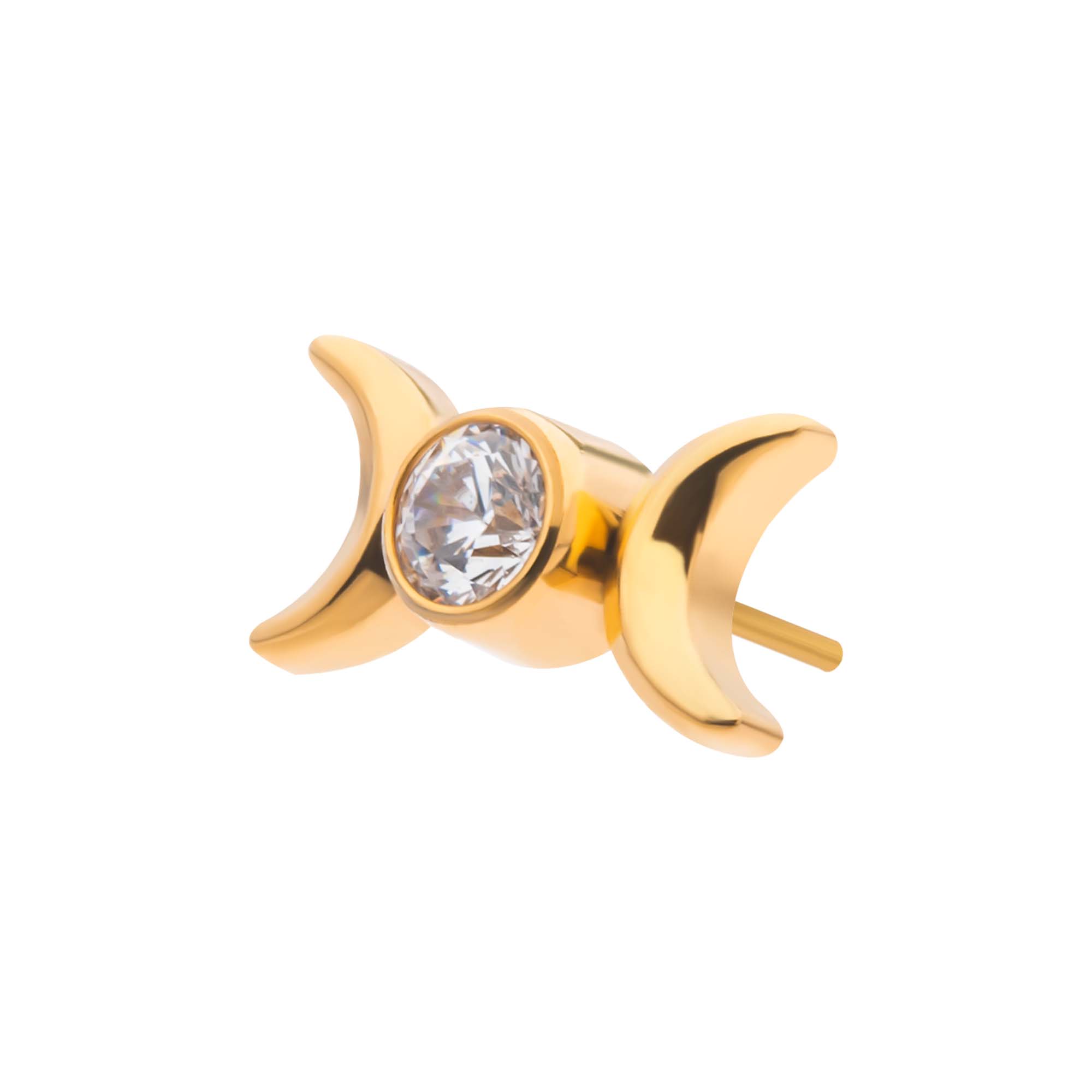 24Kt Gold PVD Titanium Threadless Triple Goddess Moon CZ Top