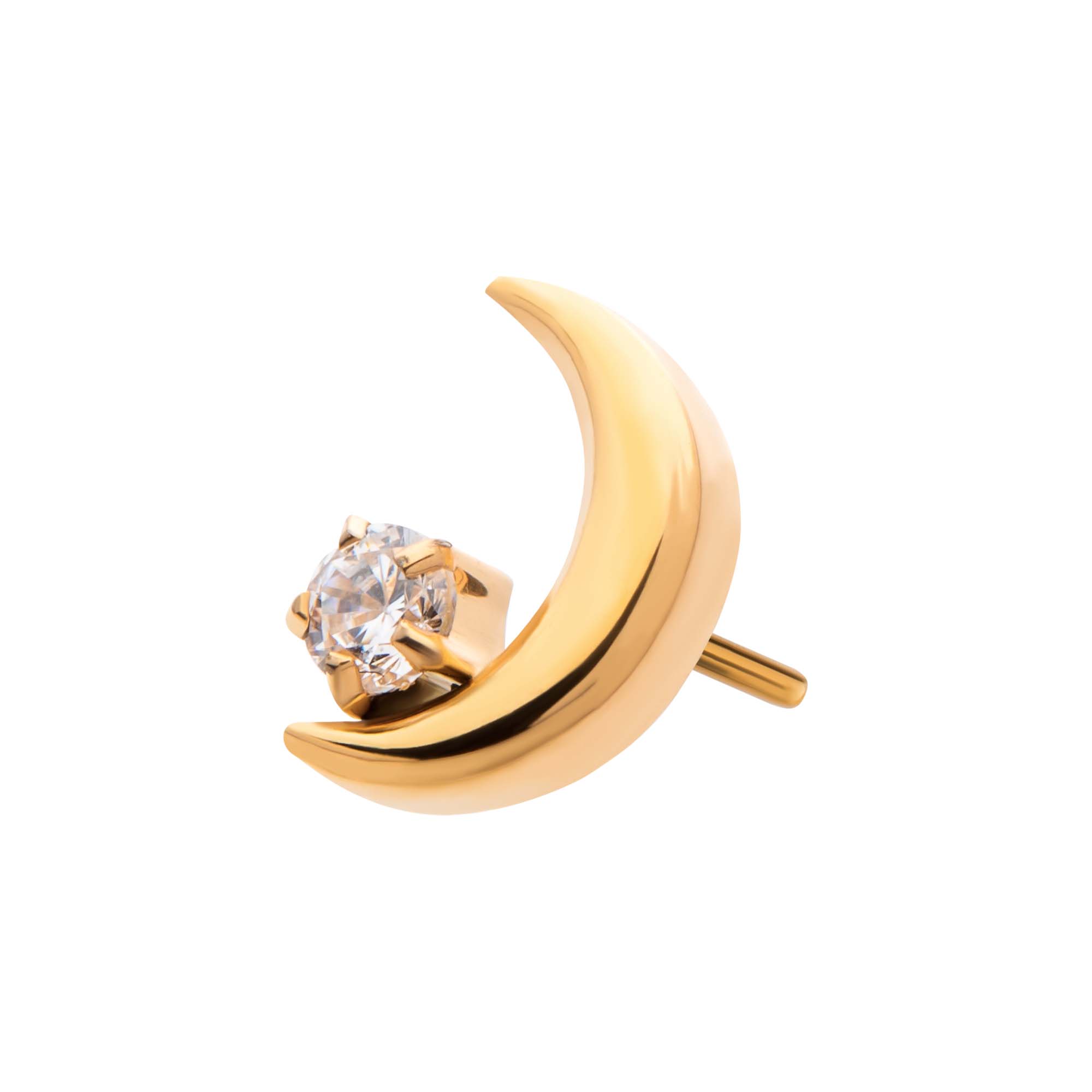 24Kt Gold PVD Titanium Threadless Crescent Moon CZ/Opal Top Clear