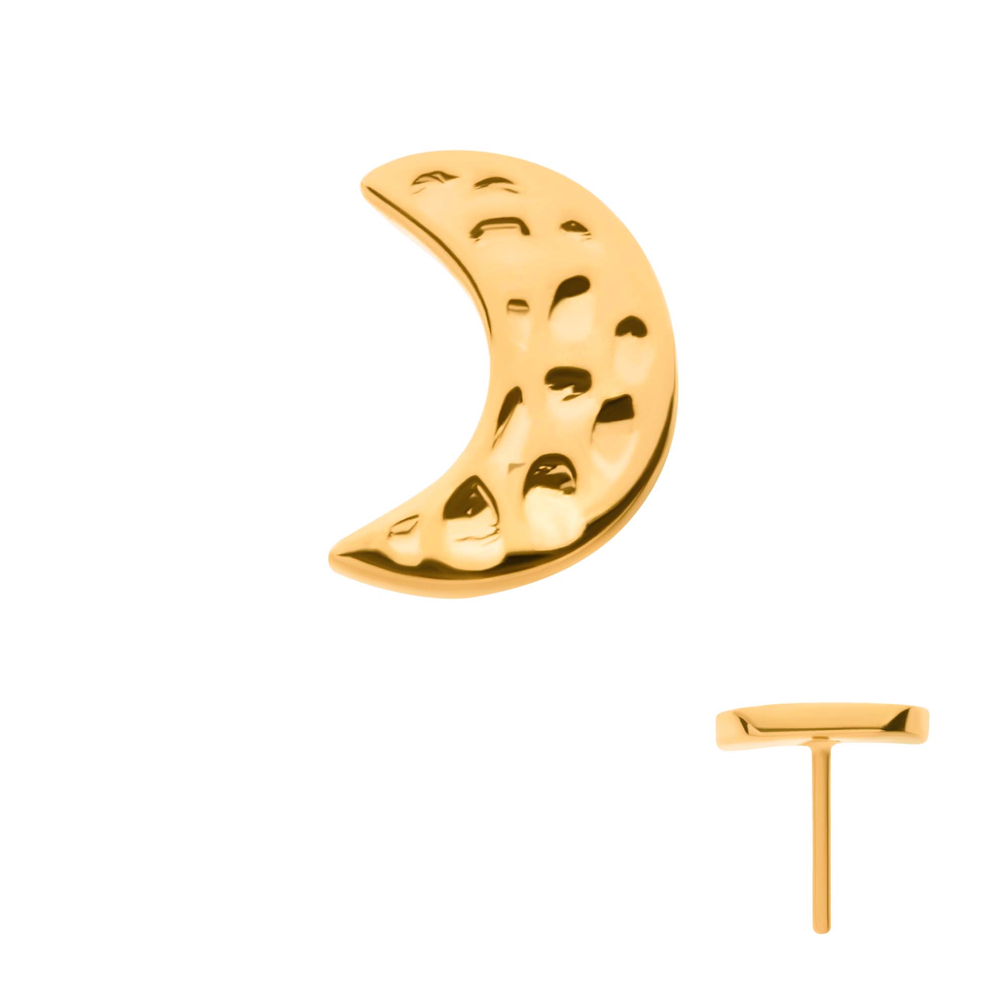 24Kt Gold PVD Titanium Threadless Hammered Crescent Moon Top