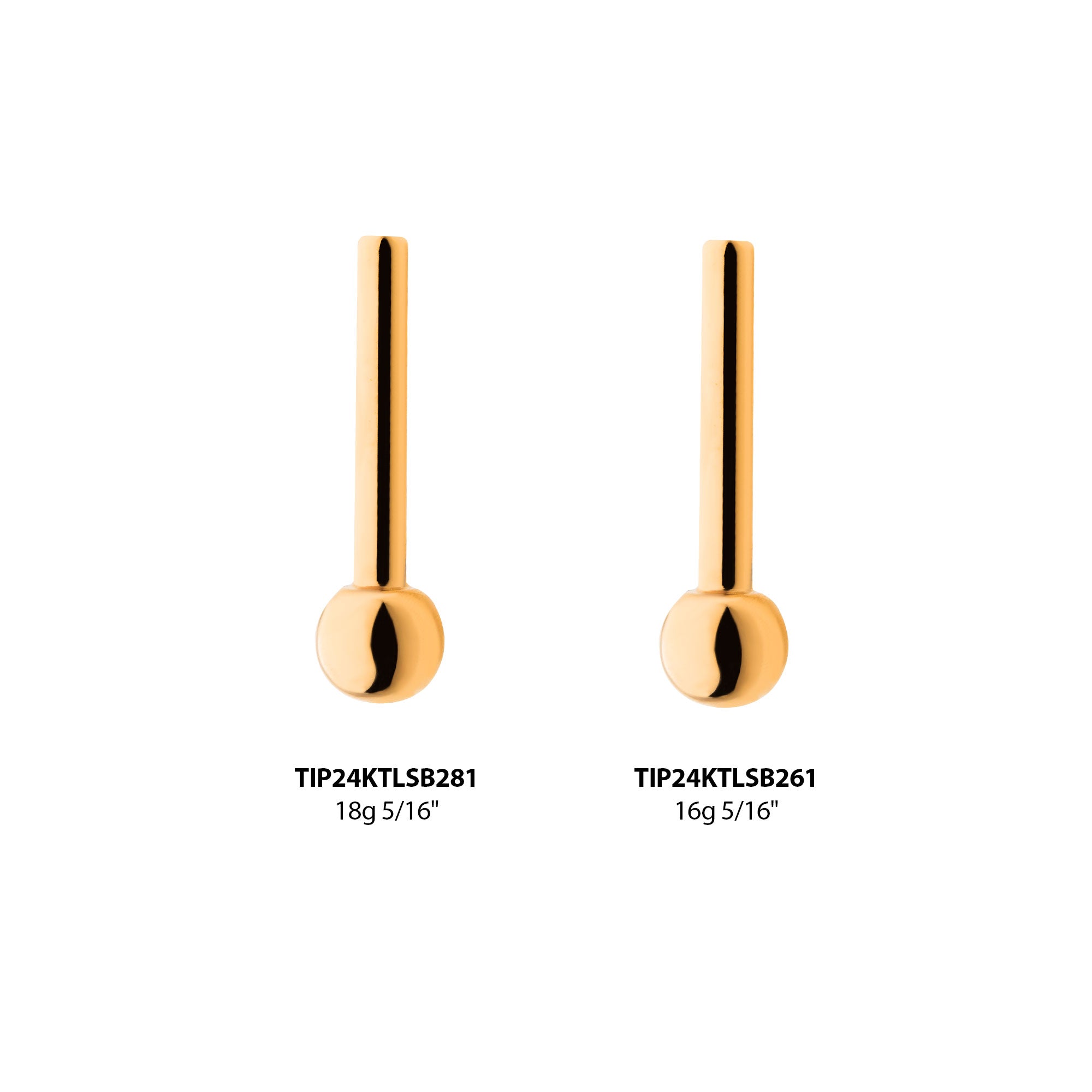 24KT Gold PVD Titanium Threadless Barbell with Single Attached Ball