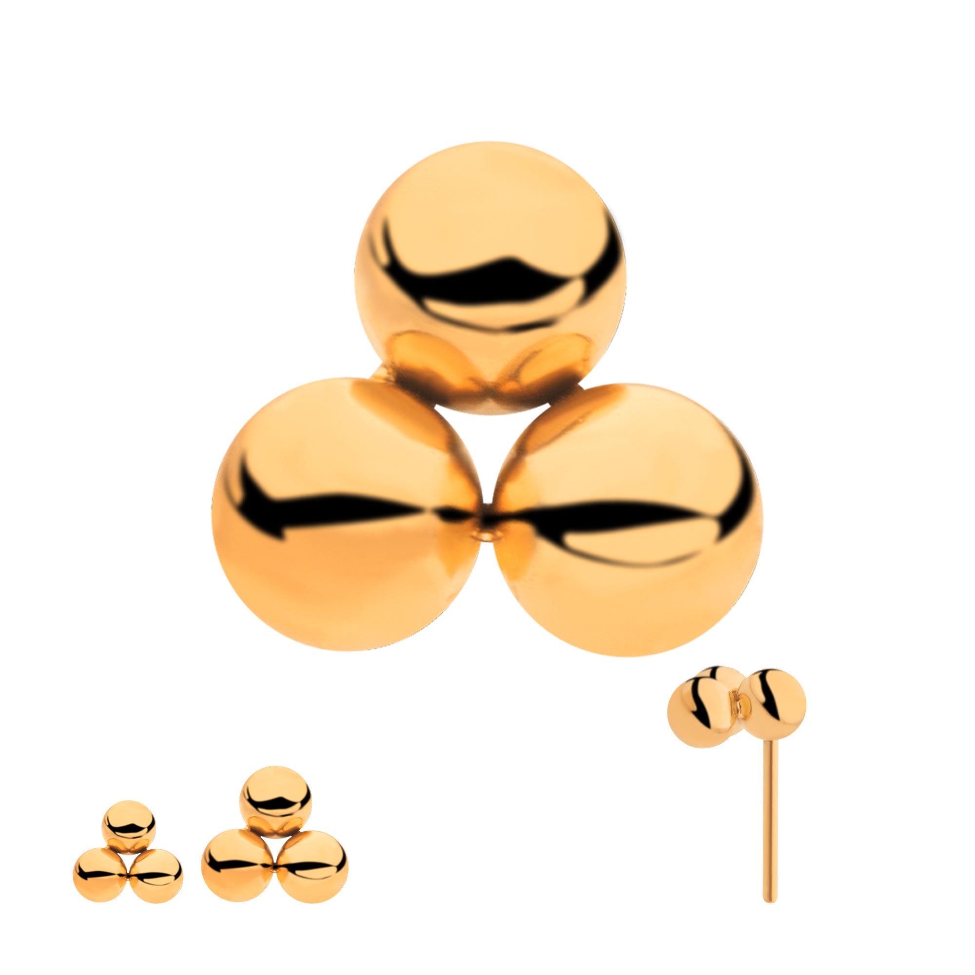 24kt Gold PVD Titanium Threadless Trinity Ball Top