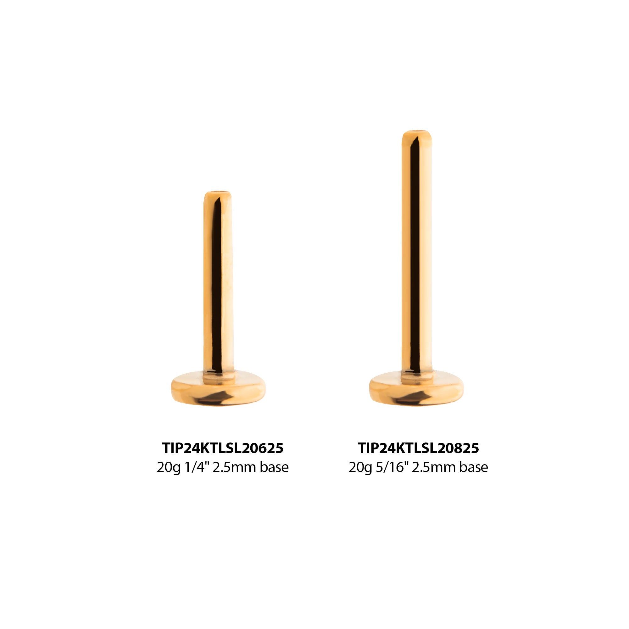 24KT Gold PVD Titanium Threadless Labret with 2.5mm Base