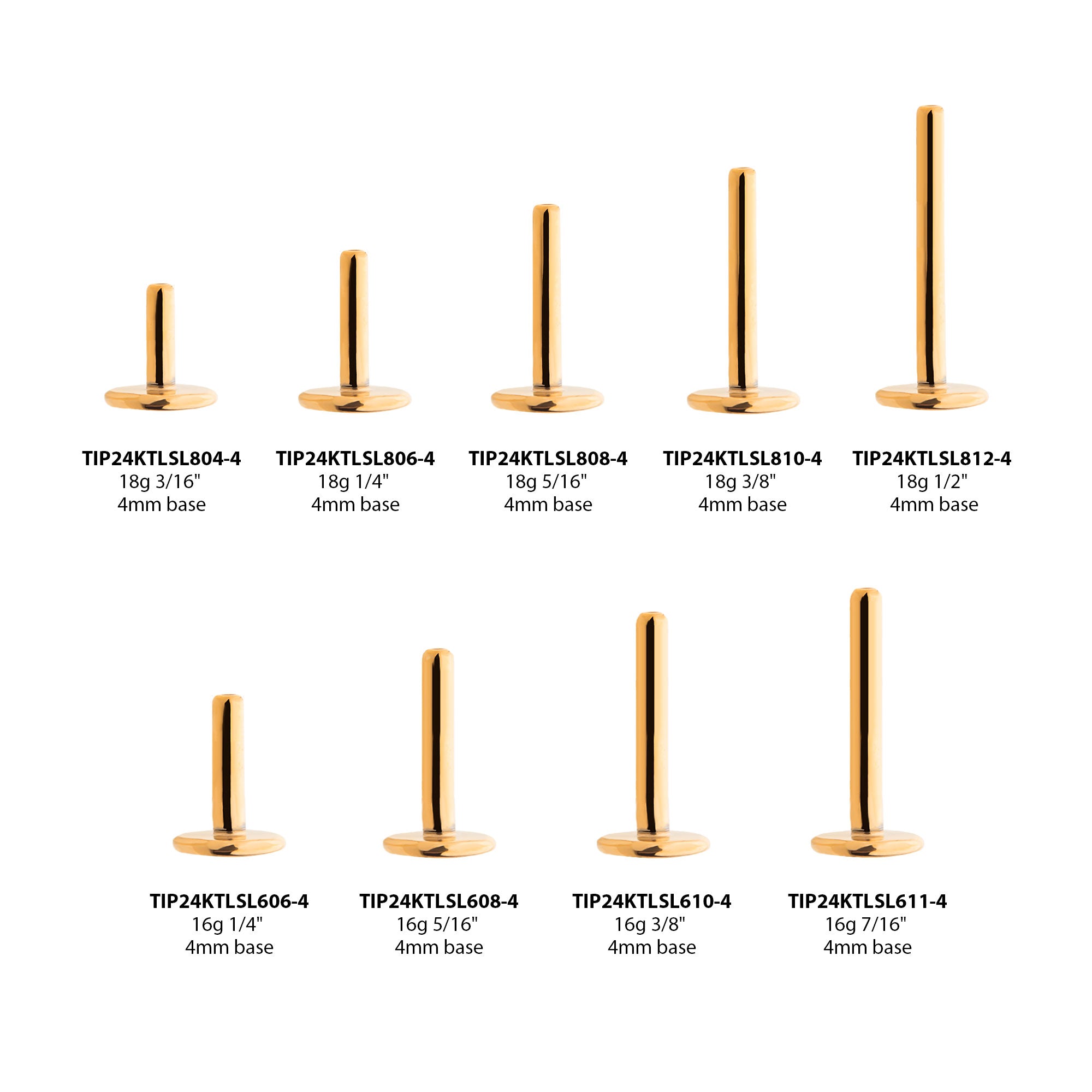 24KT Gold PVD Titanium Threadless Labret with 4mm Base