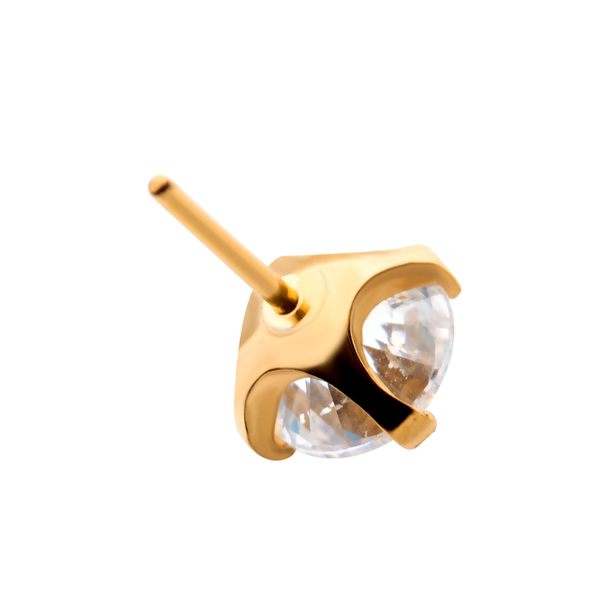 24kt Gold PVD Titanium Threadless 4-Prong CZ Front Facing Top
